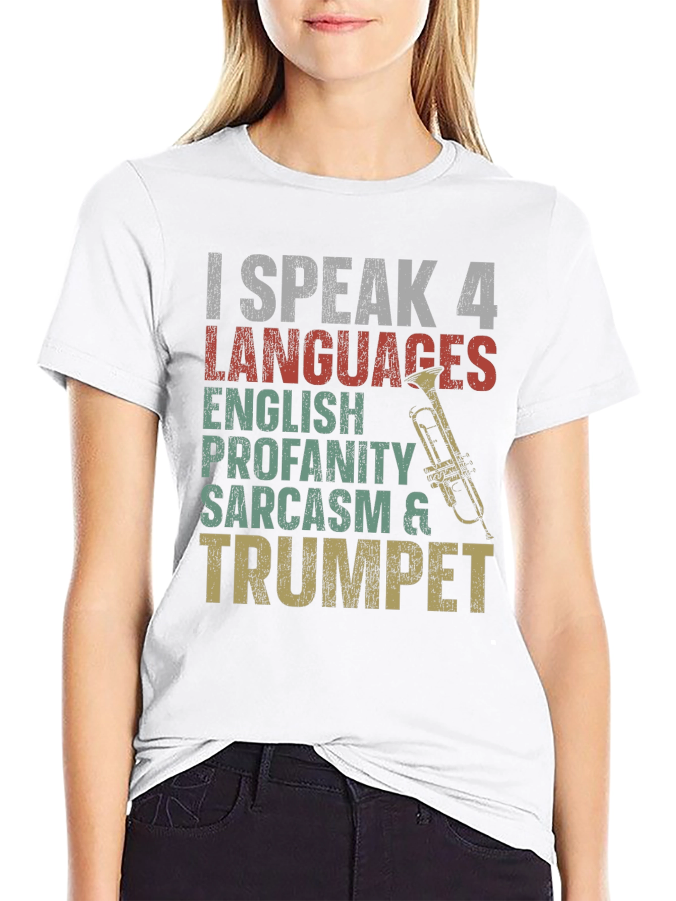 Black I Speak 4 Languages Trumpet Graphic Tee view 9