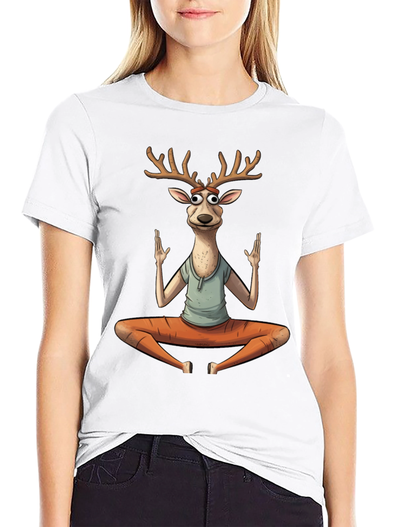 Black Yoga Deer Graphic T-Shirt view 9