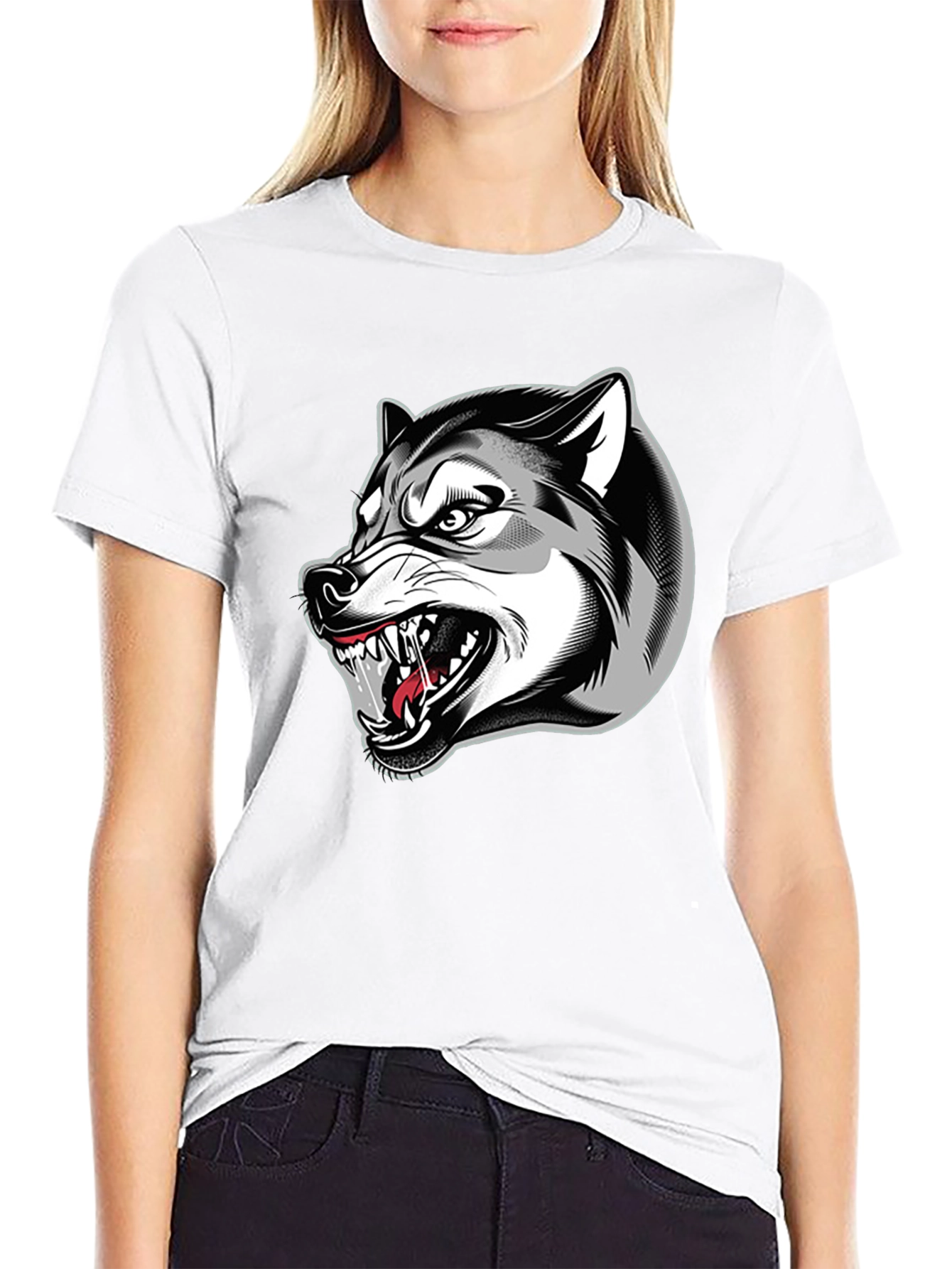 Black Men's Black Graphic T-Shirt - Fierce Wolf Design view 9