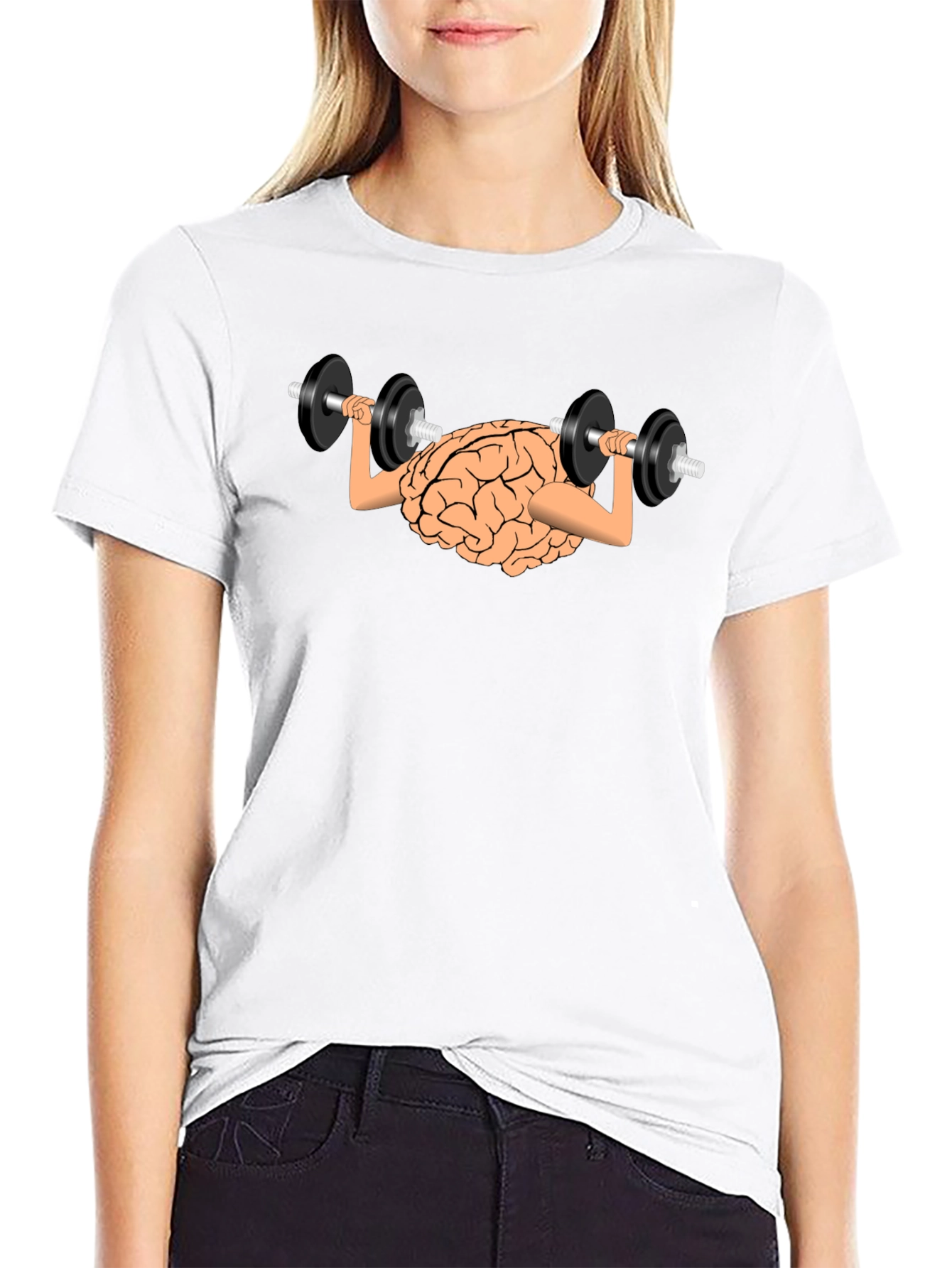 Black Brain Lifting Dumbbells Black T-Shirt view 9