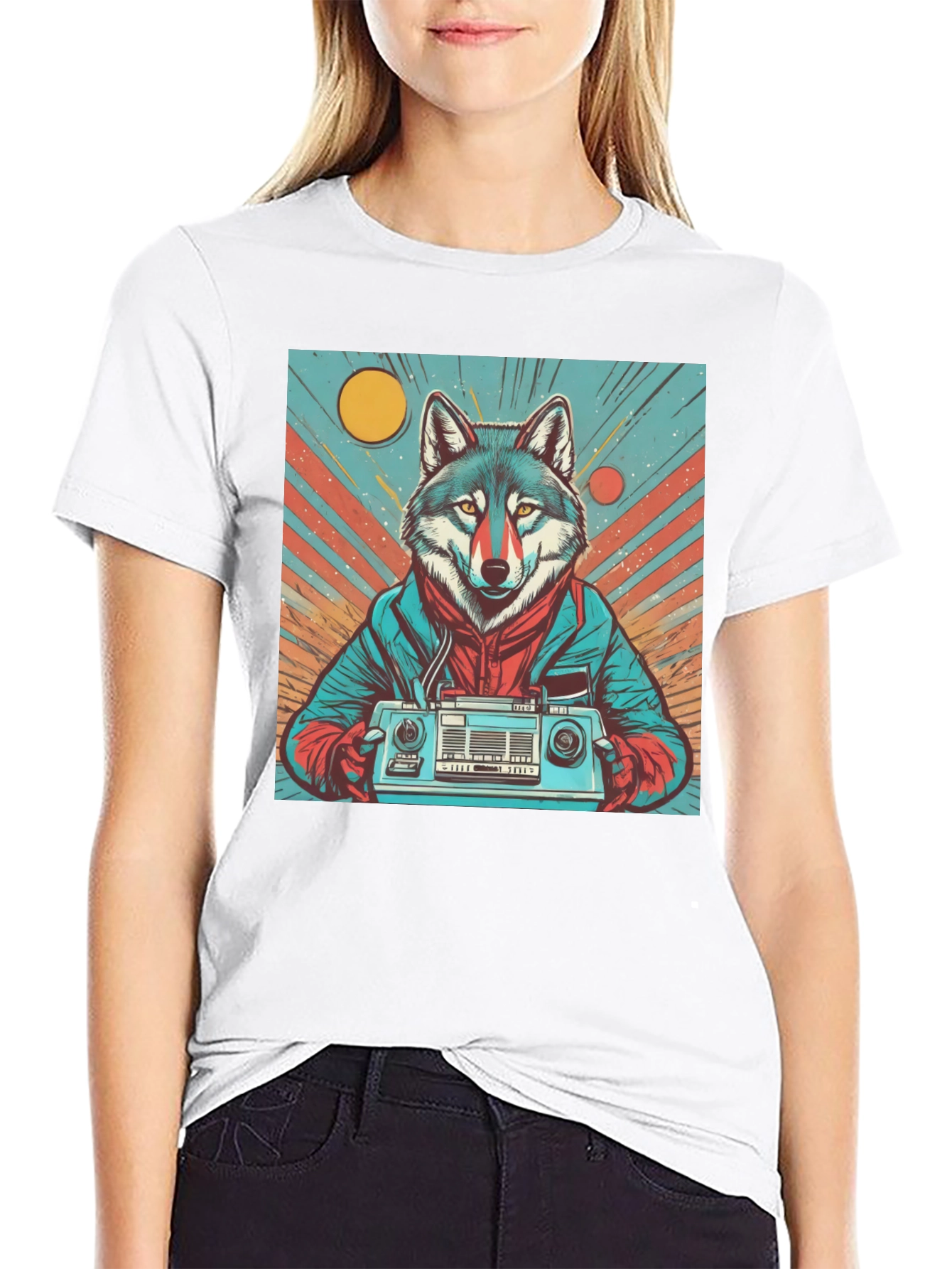 Black Retro Wolf Boombox Graphic Tee view 9
