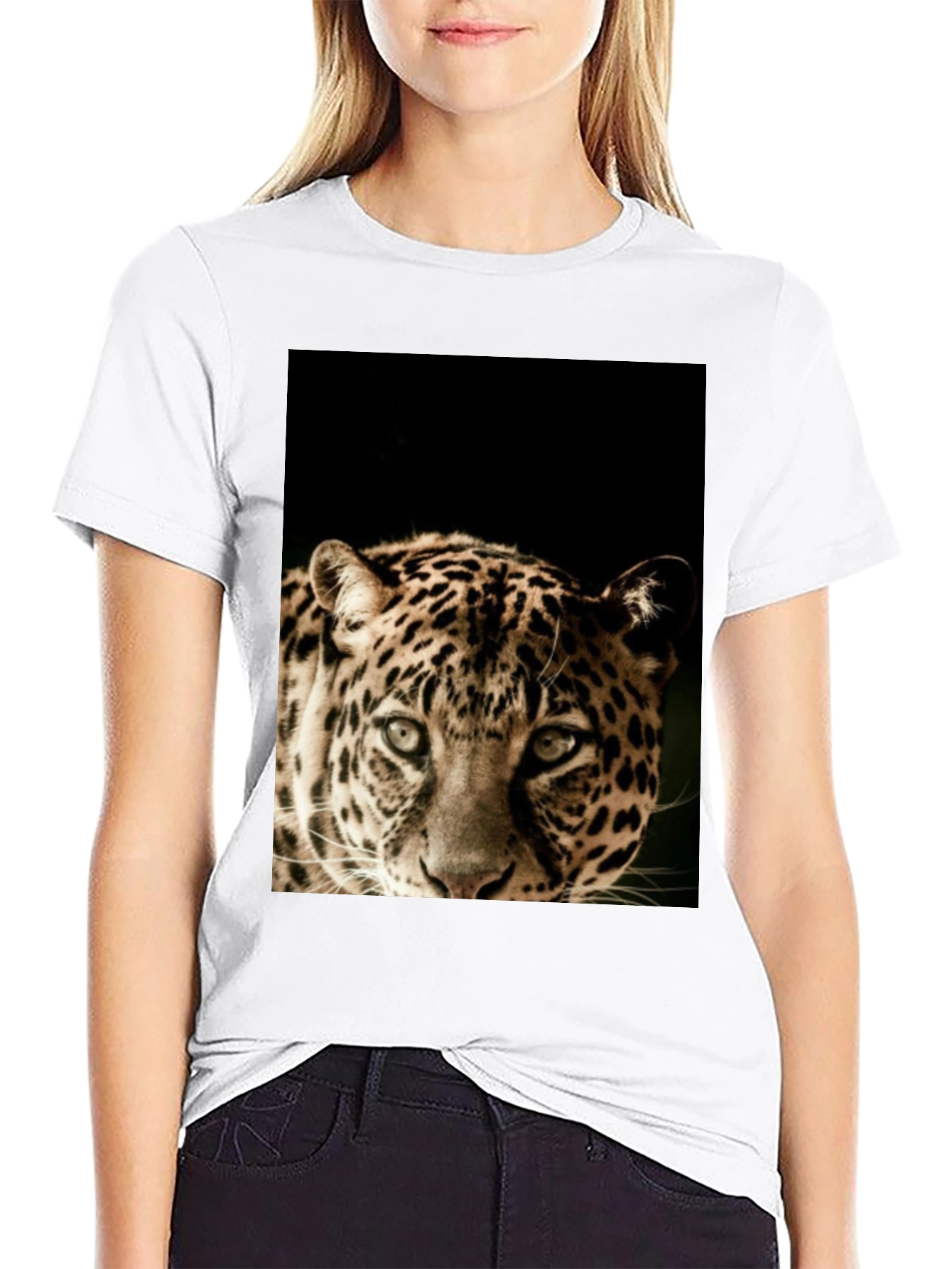 Black Leopard Graphic Print Black T-Shirt view 9