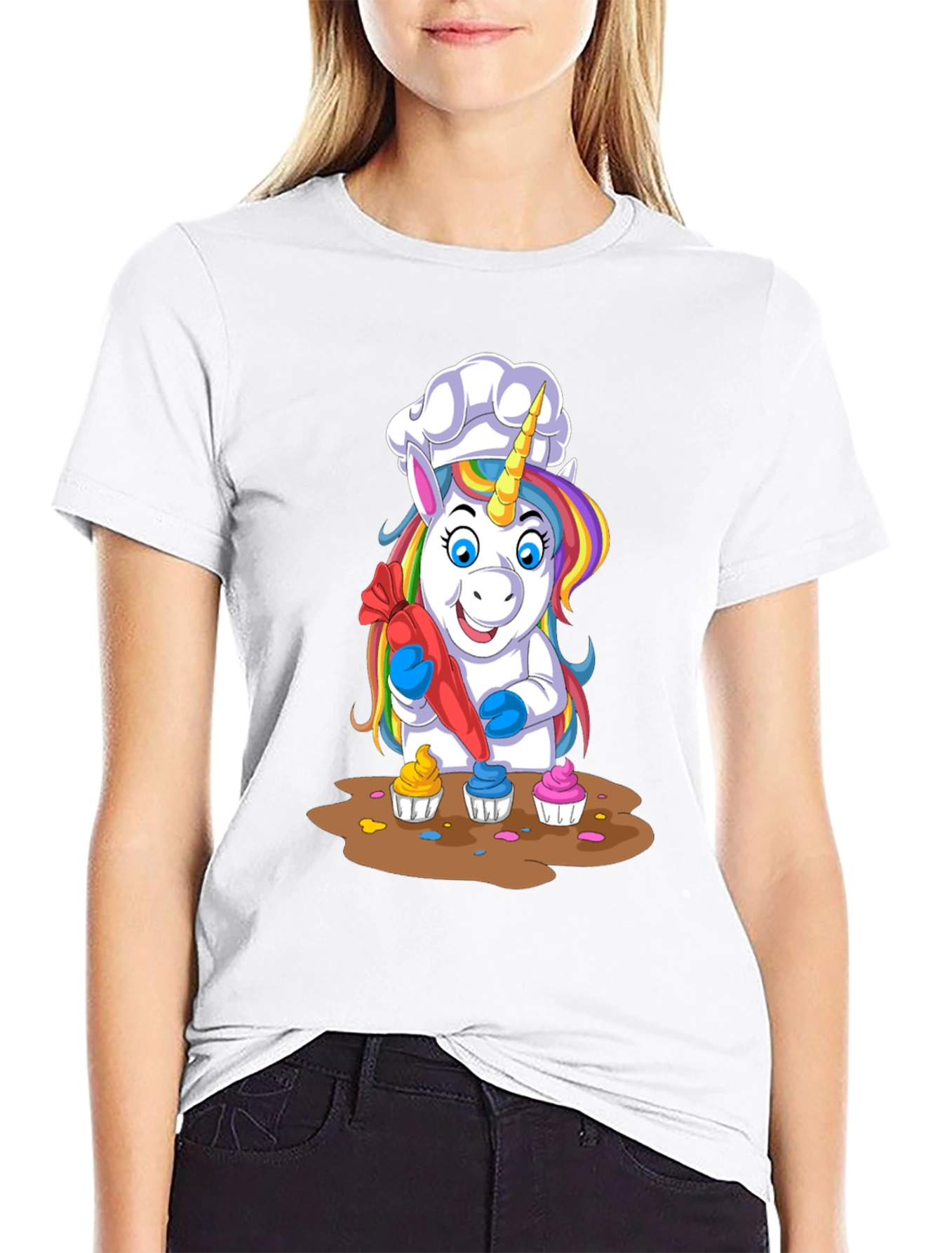 Black Unicorn Chef Cupcake T-Shirt view 9