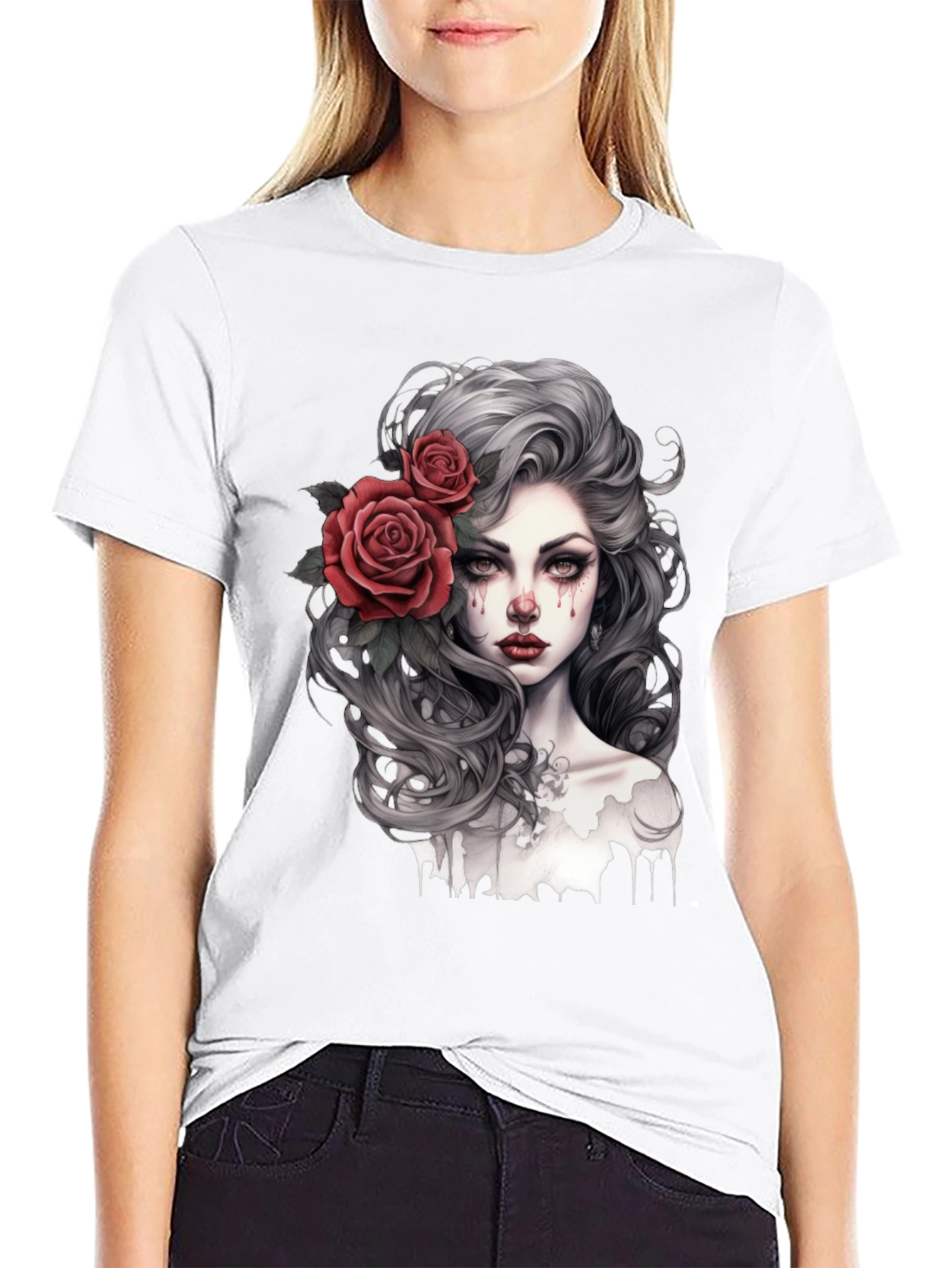 Black Gothic Rose Woman Graphic Print Black Tee view 9