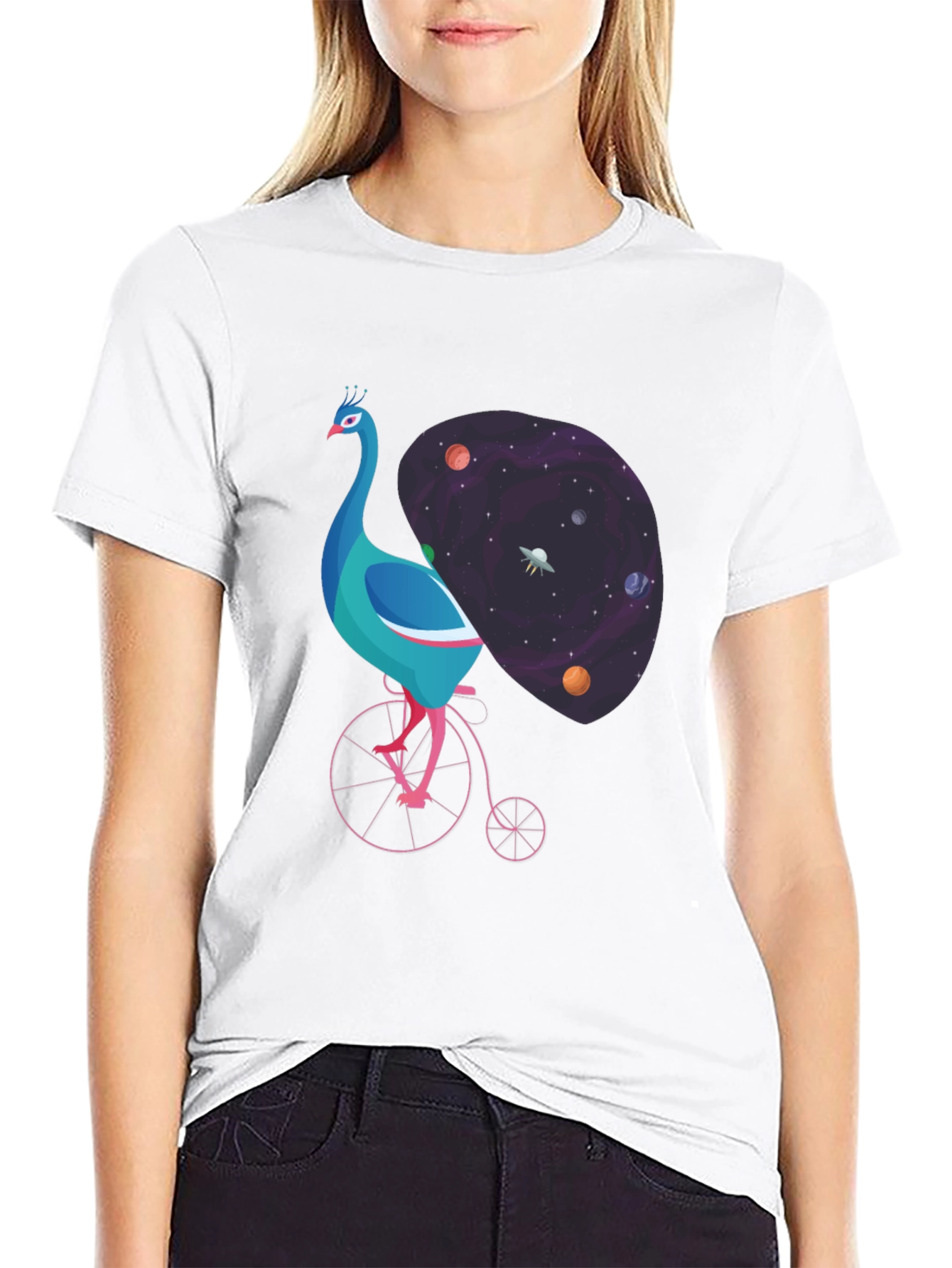 Black Cosmic Peacock Bike Graphic Tee view 9