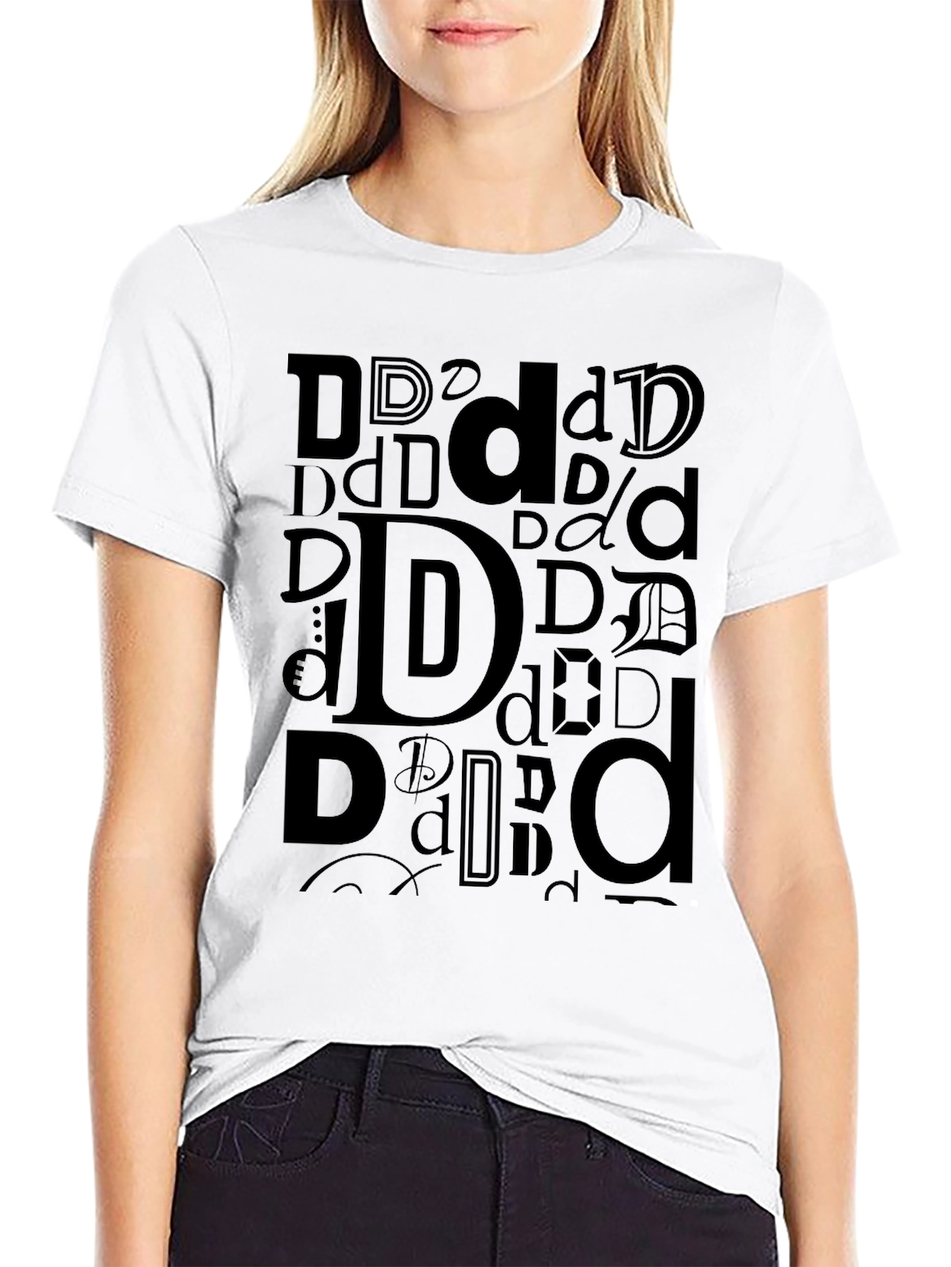 Black Letter Print Crew Neck Short Sleeve T-Shirt - Black view 9