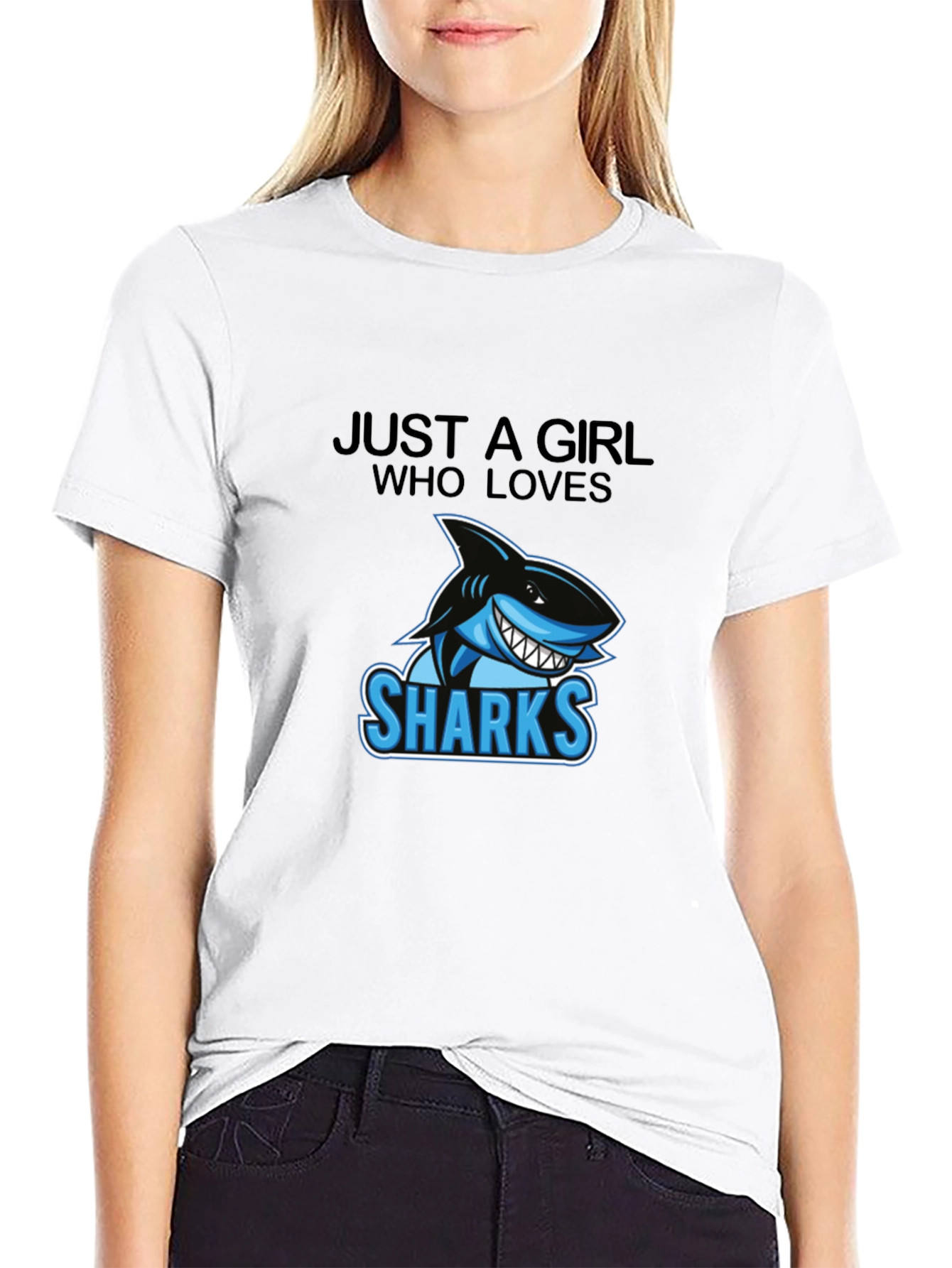 Black Just A Girl Who Loves Sharks Graphic Tee view 9