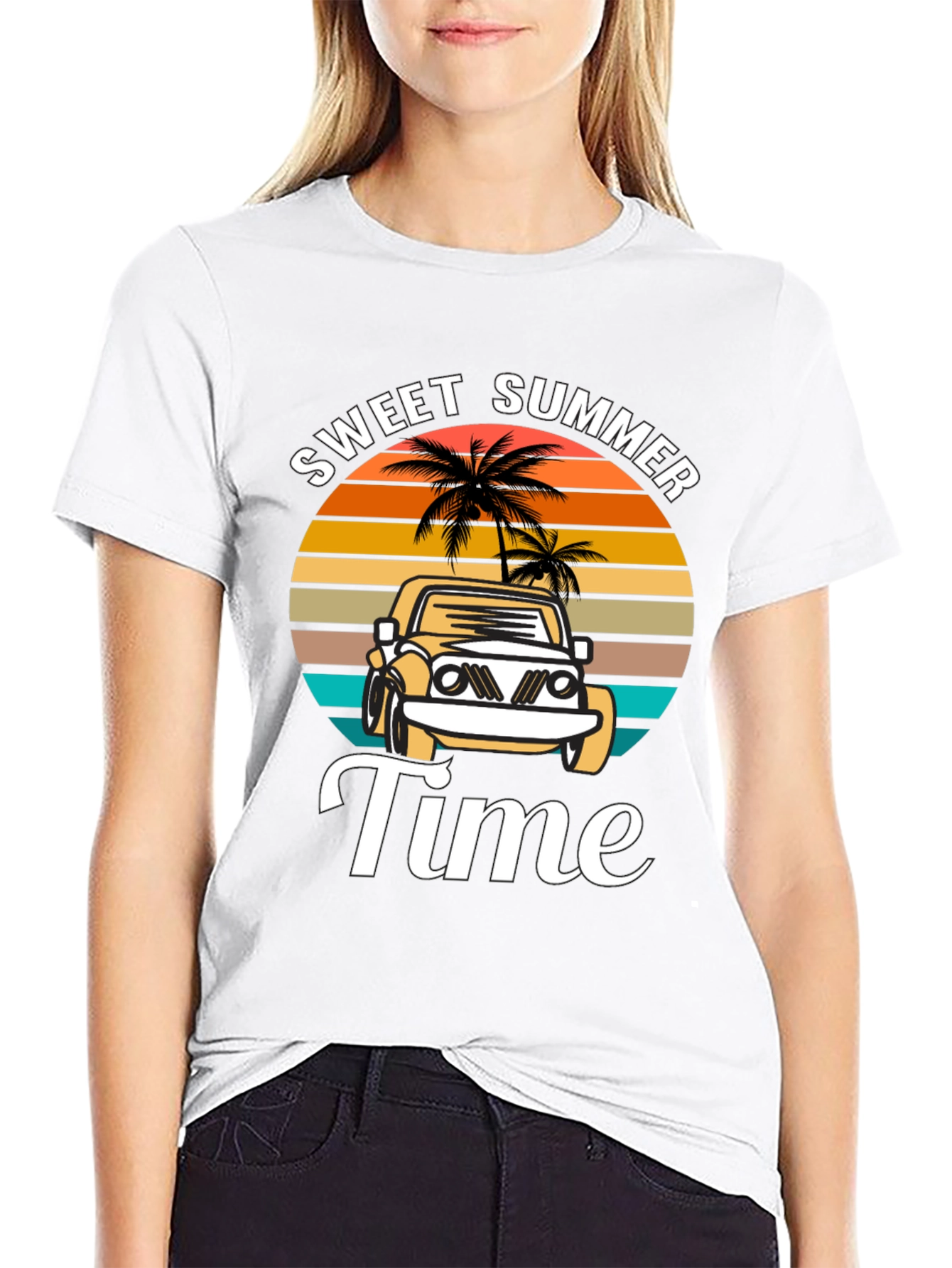 Black Sweet Summer Time Black Graphic T-Shirt view 9