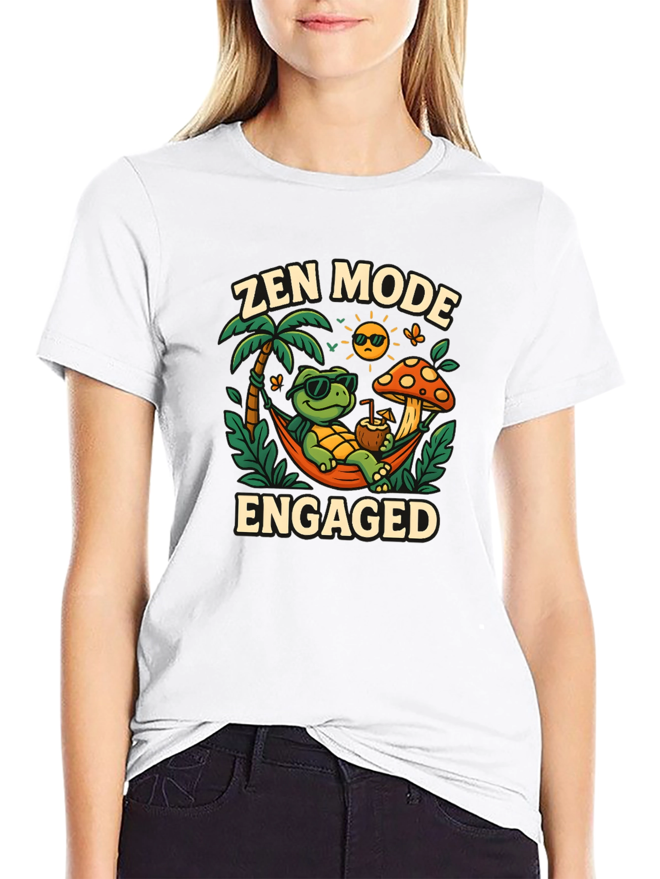Black Zen Mode Engaged Graphic T-Shirt - Relaxed Turtle Design view 9