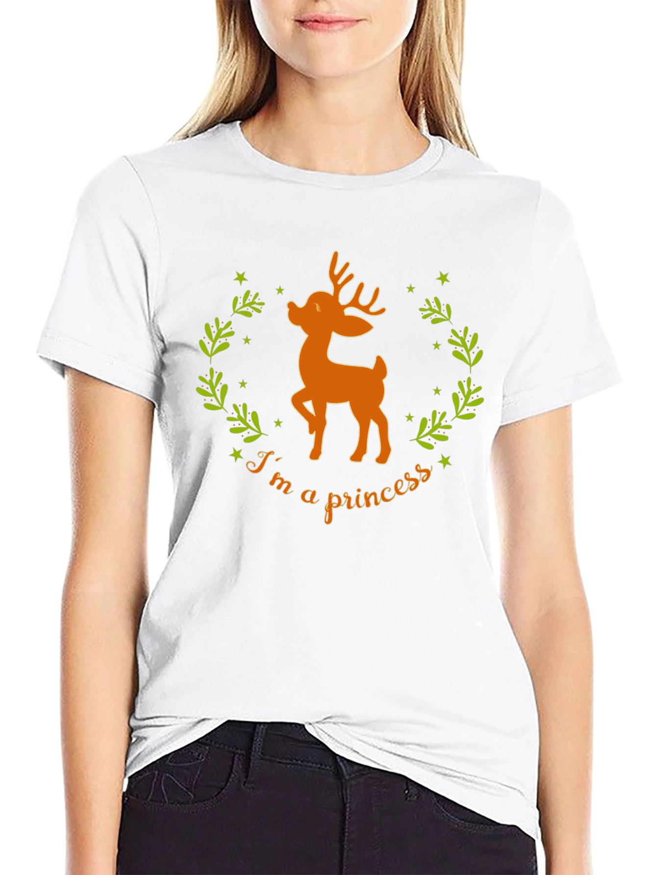 Black Deer Princess Graphic Tee - Black Cotton T-Shirt view 9