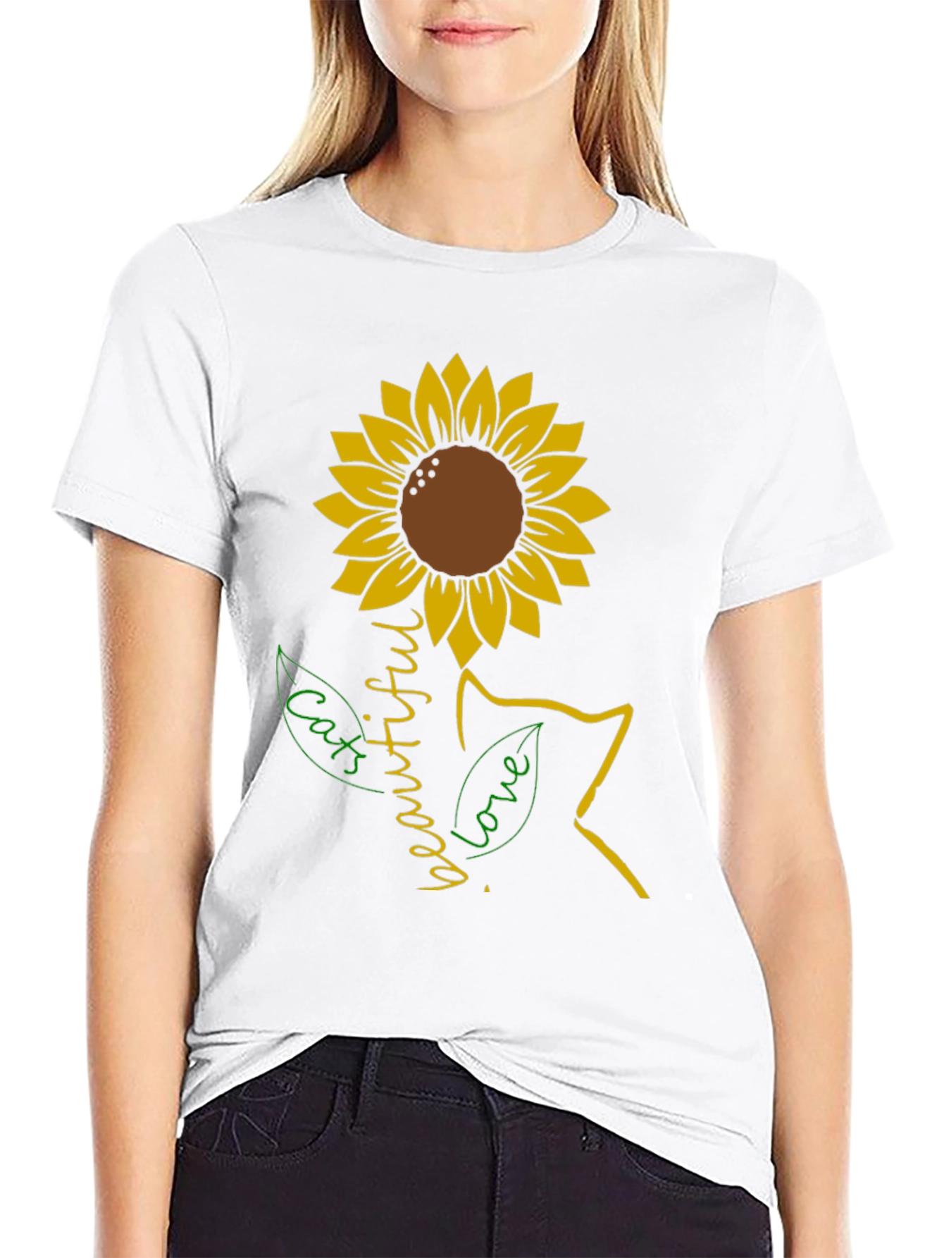 Black Sunflower Cat Lover T-Shirt view 9