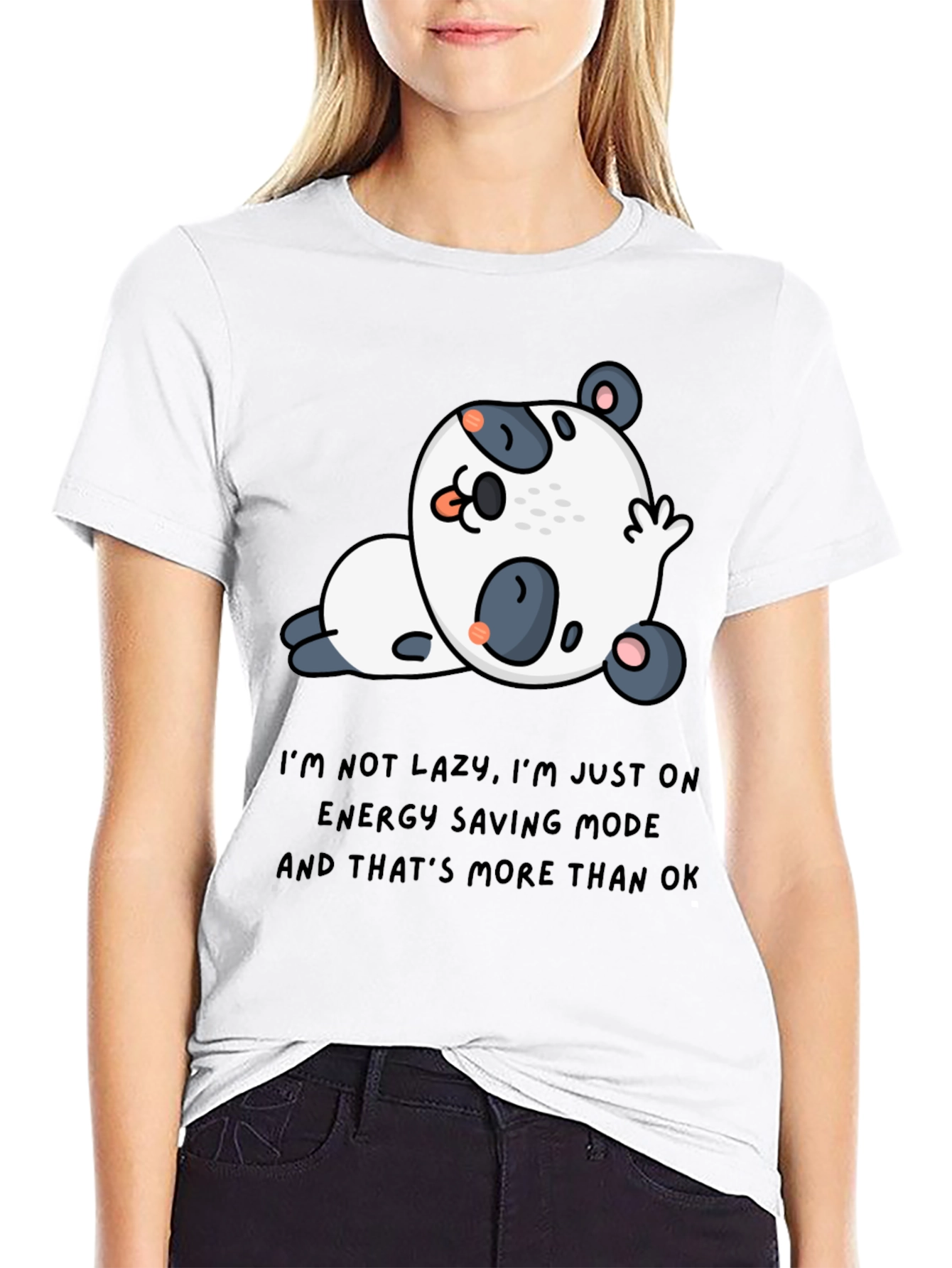 Black Lazy Panda Energy Saving Mode T-Shirt view 9