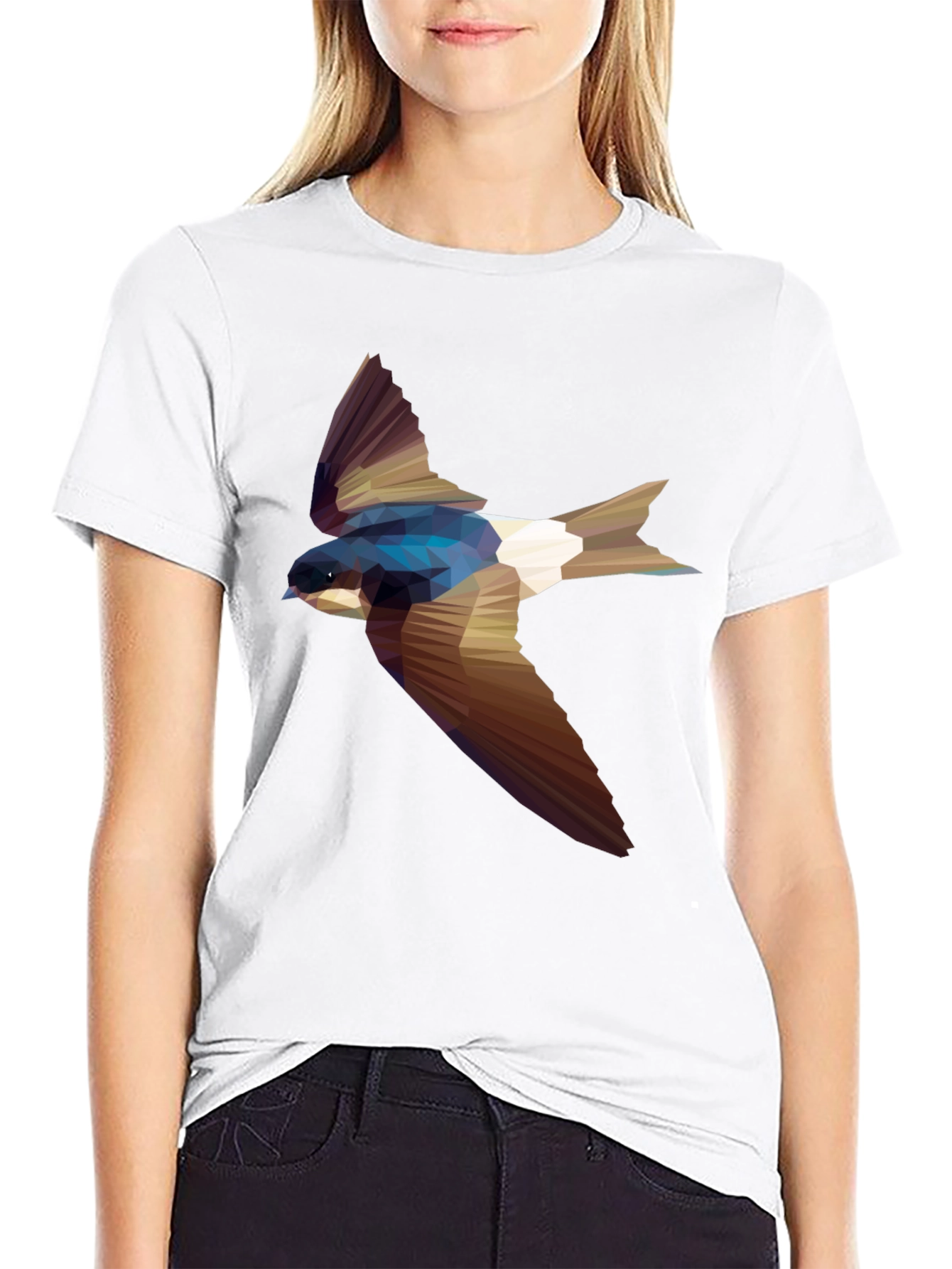 Black Geometric Swallow Print Black T-Shirt view 9