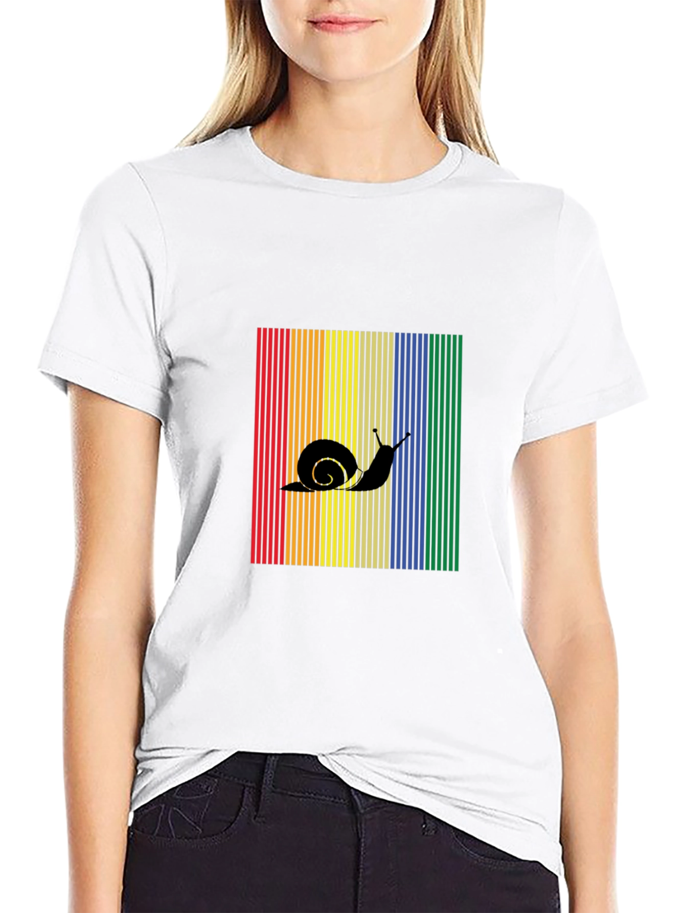 Black Snail Silhouette Rainbow Striped T-Shirt view 9