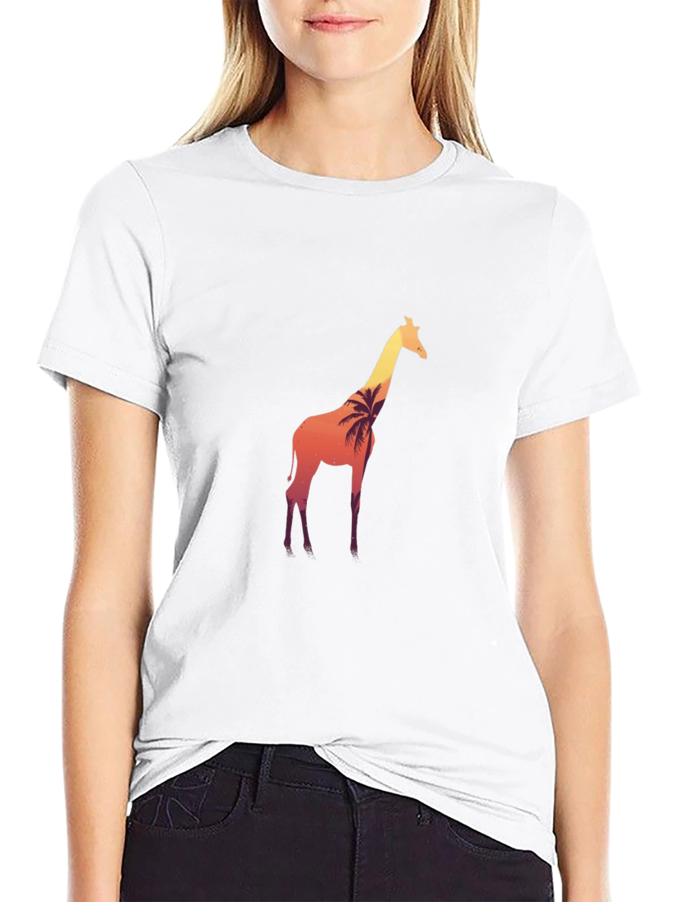 Black Giraffe Sunset Graphic T-Shirt view 9