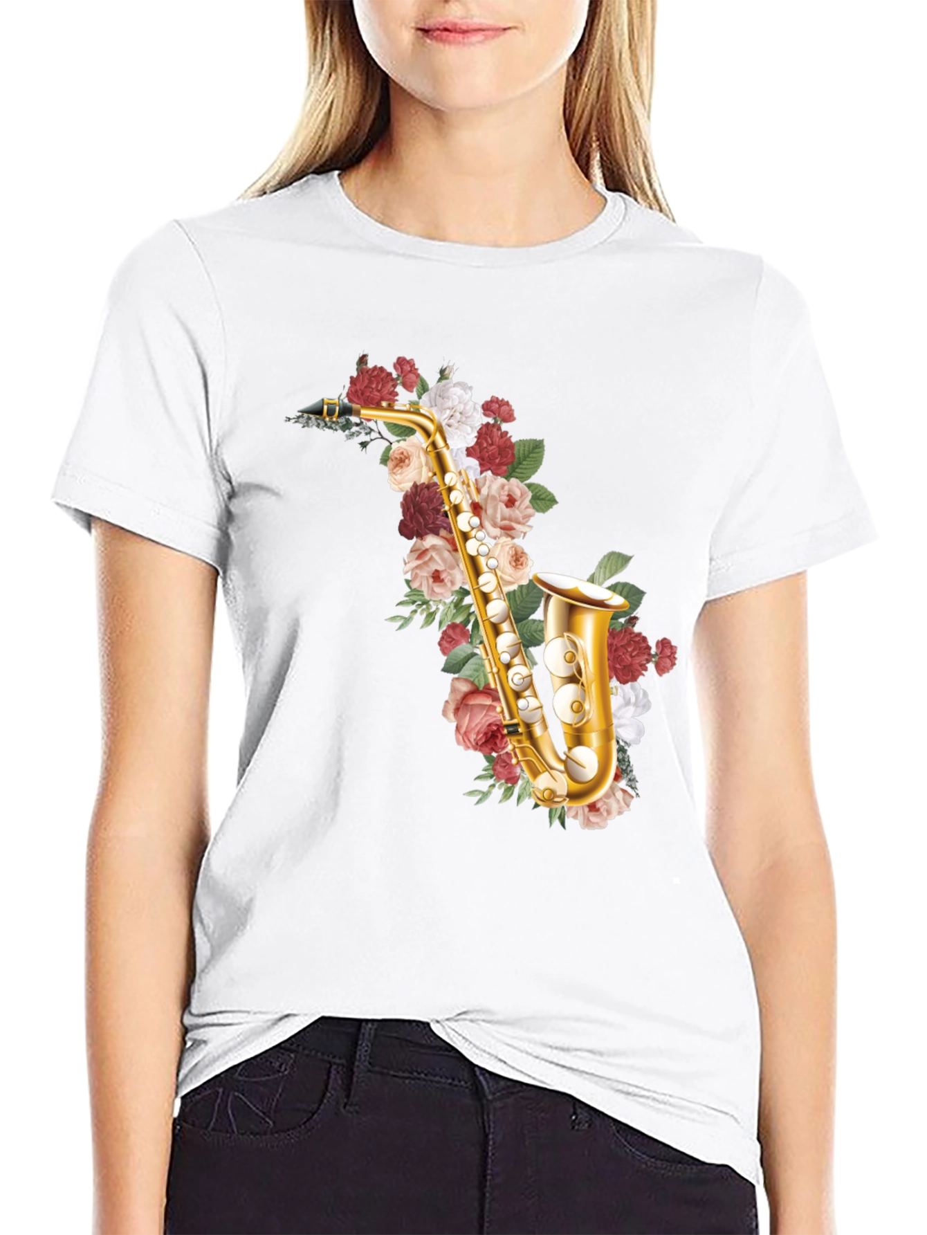 Black Floral Saxophone Graphic Tee view 9