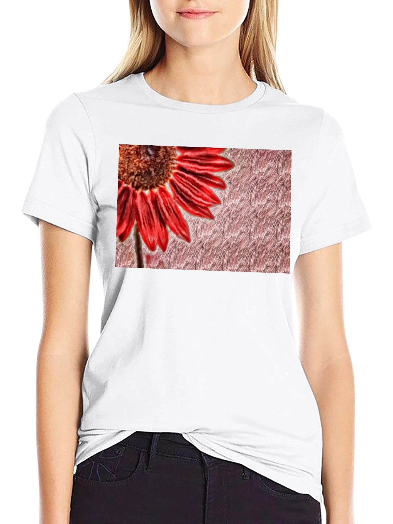 Black Red Flower Graphic Print Black Tee view 9