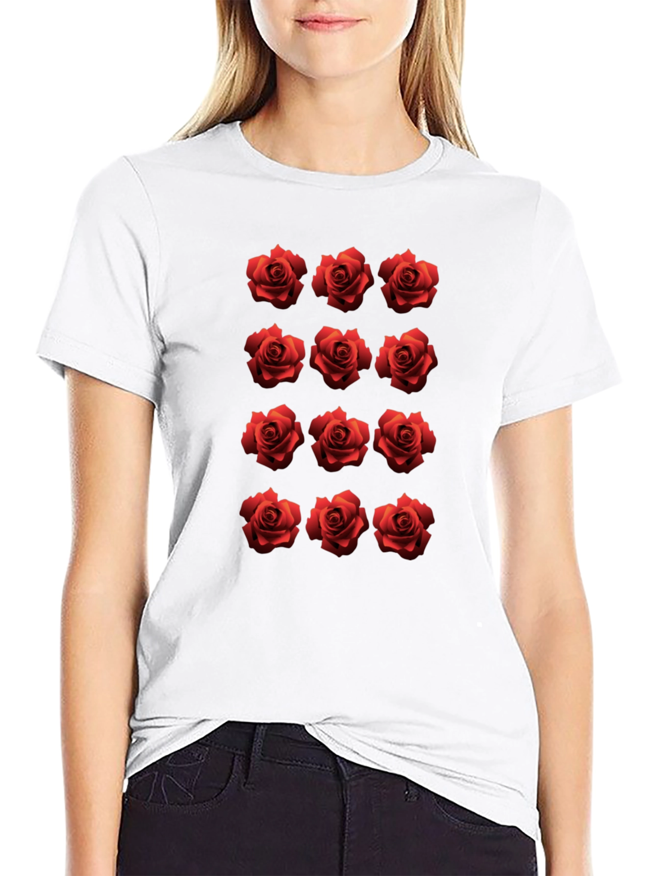 Black Rose Pattern Black T-Shirt view 9