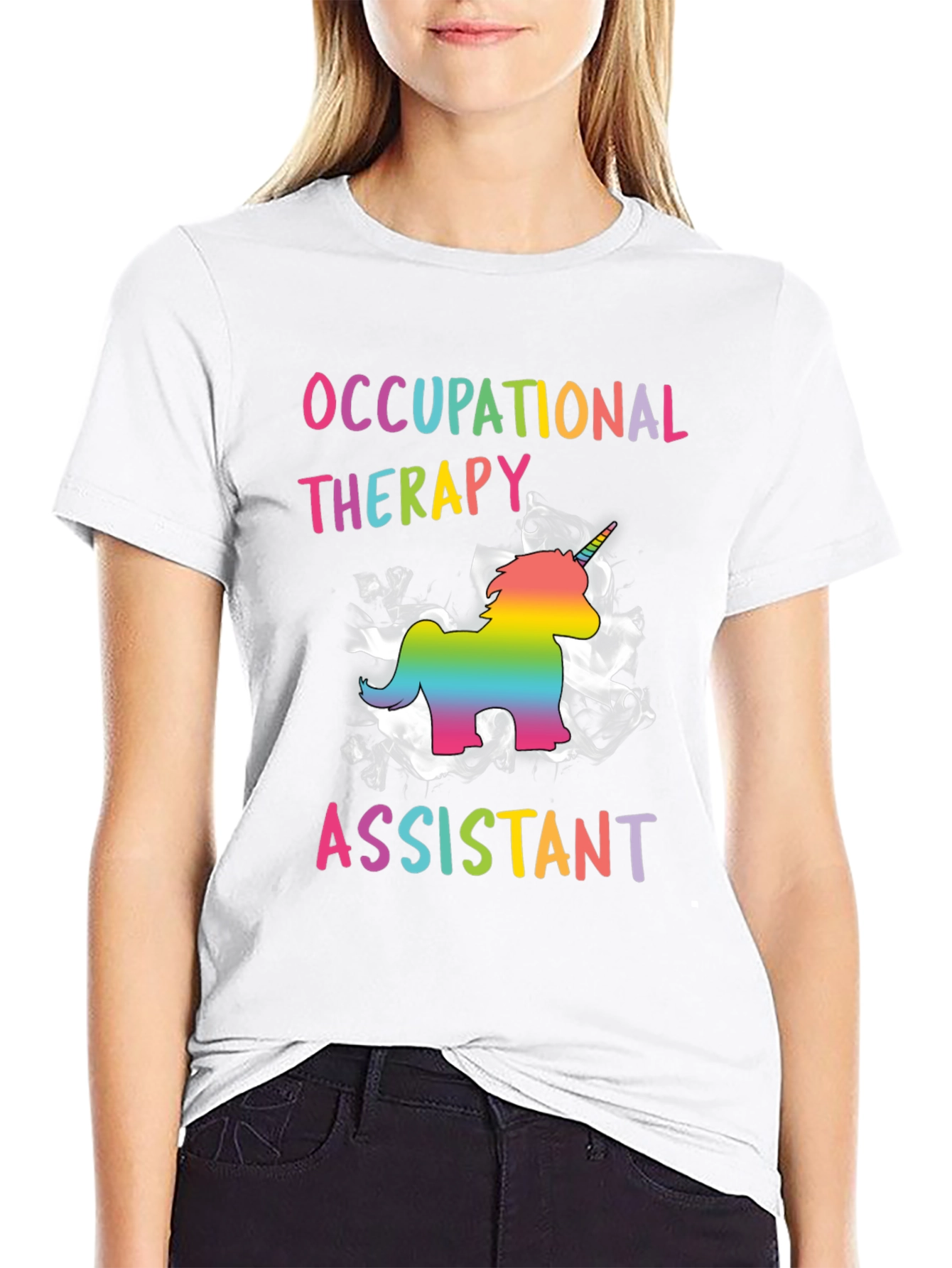 Black Occupational Therapy Assistant Rainbow Unicorn T-Shirt view 9