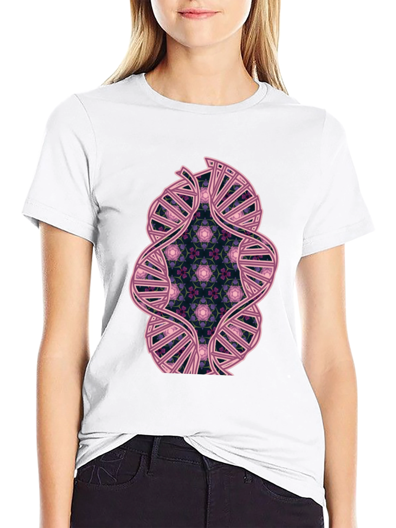 Black DNA Floral Graphic Tee - Stylish Science Shirt view 9