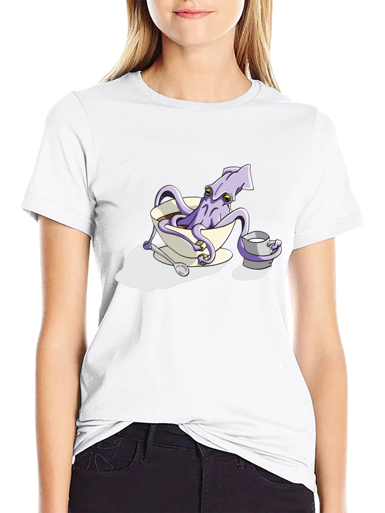 Black Squid in a Teacup Graphic Tee view 9