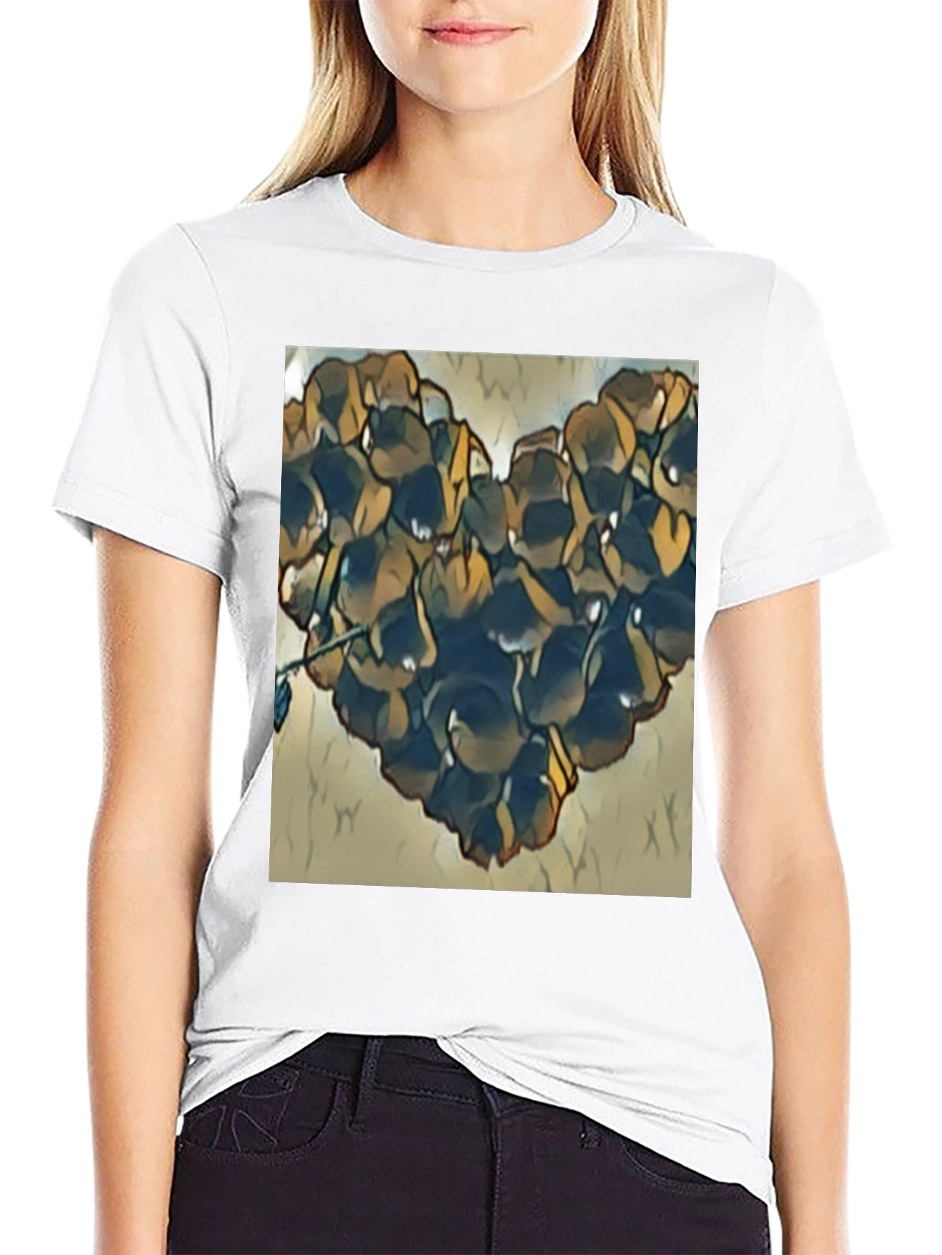 Black Floral Heart Graphic T-Shirt - Black view 9