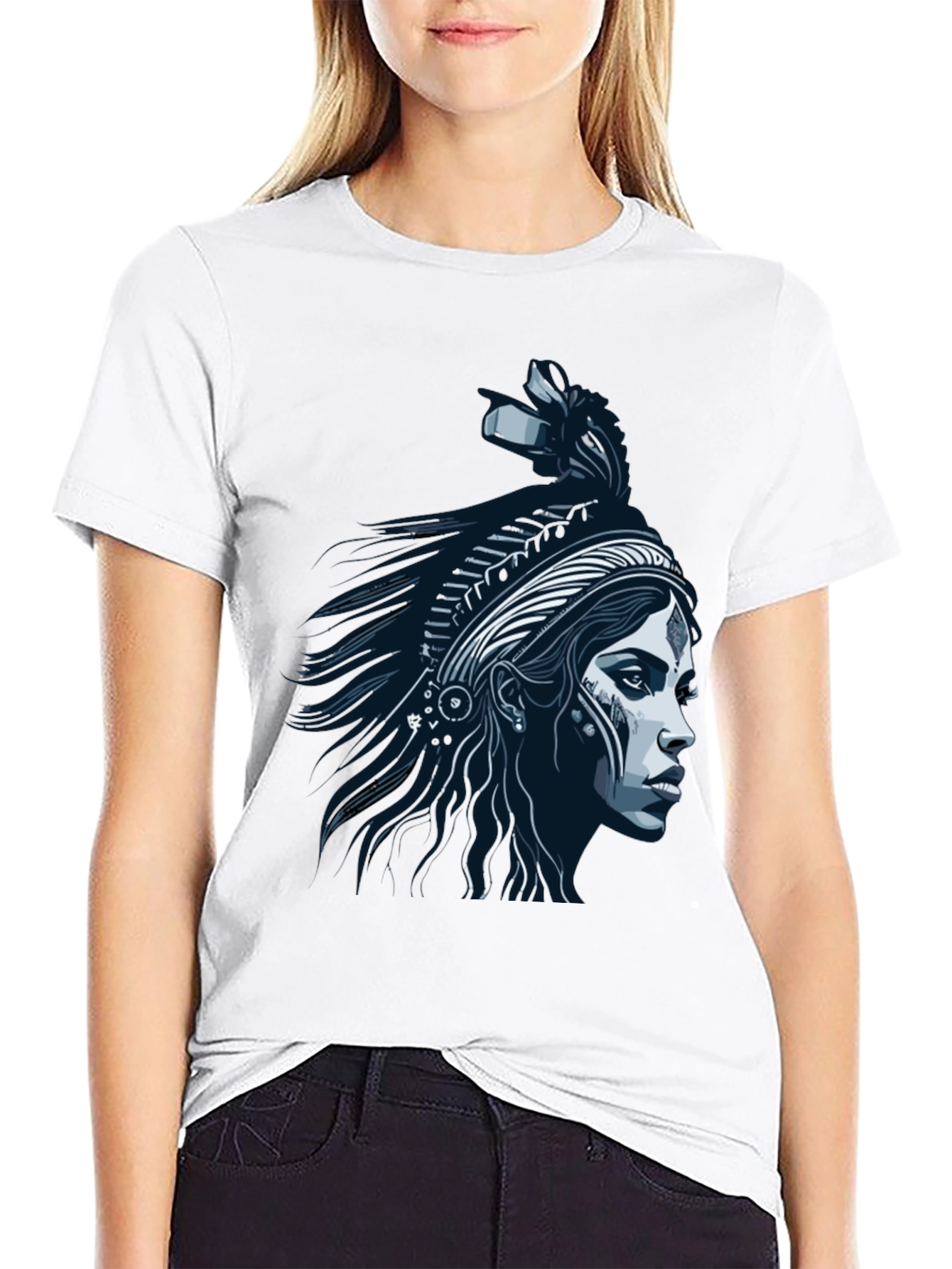 Black Native Headdress Graphic Tee - Black Cotton T-Shirt view 9