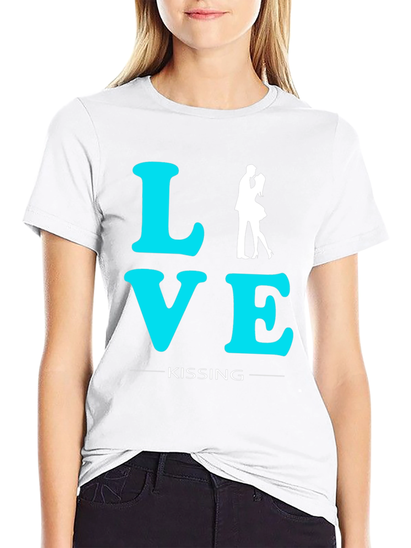 Black Love Kissing Graphic Tee - Black Cotton T-Shirt view 9