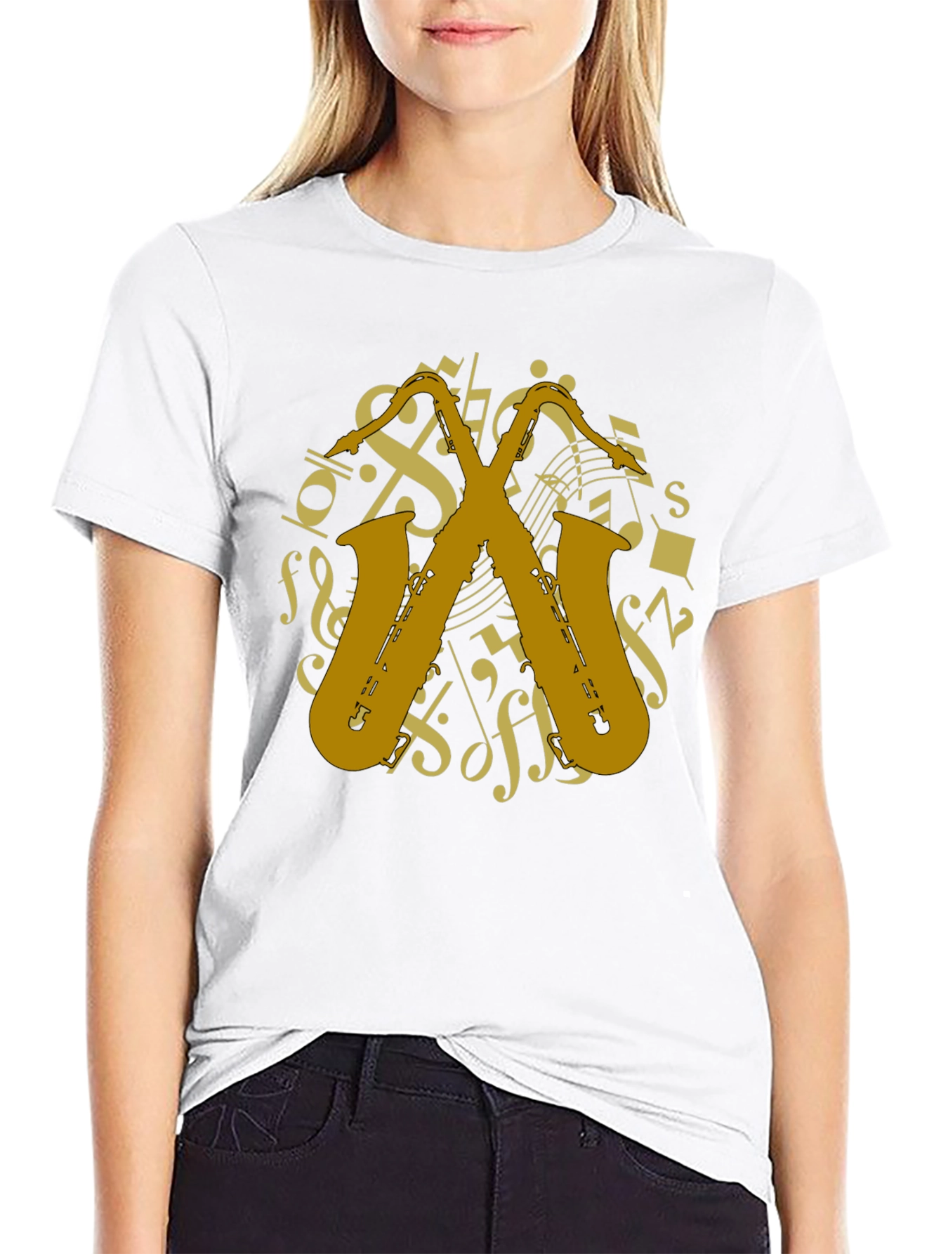 Black Saxophone Music Notes Graphic T-Shirt view 9