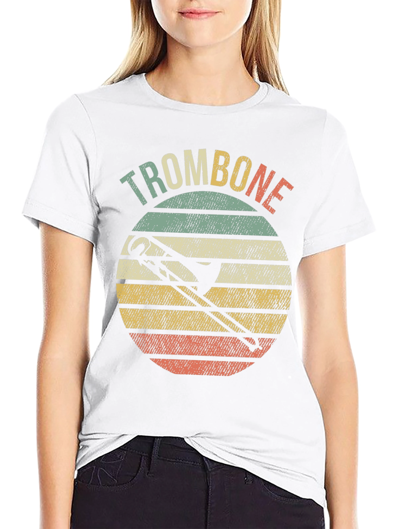 Black Retro Trombone Sunset Music T-Shirt view 9
