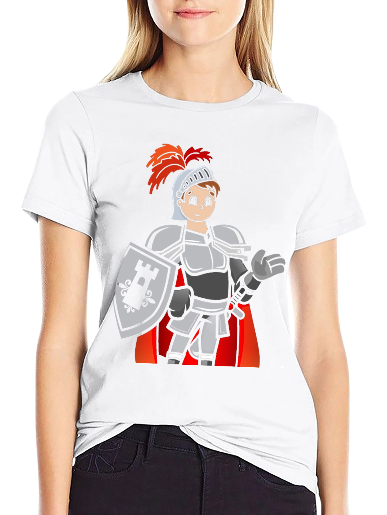 Black Cartoon Knight Graphic Tee - Black Casual T-Shirt view 9