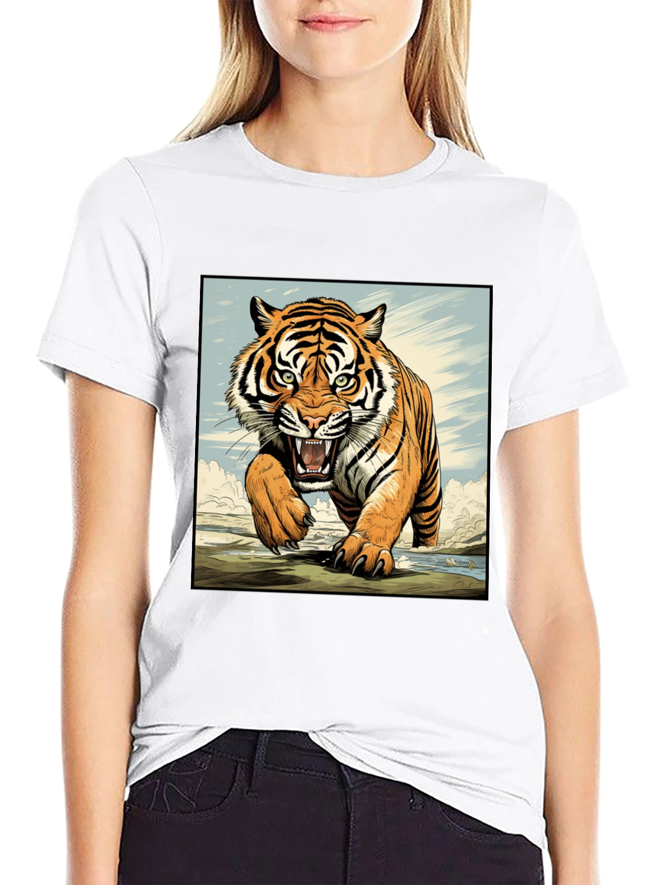 Black Tiger Graphic Black T-Shirt view 9