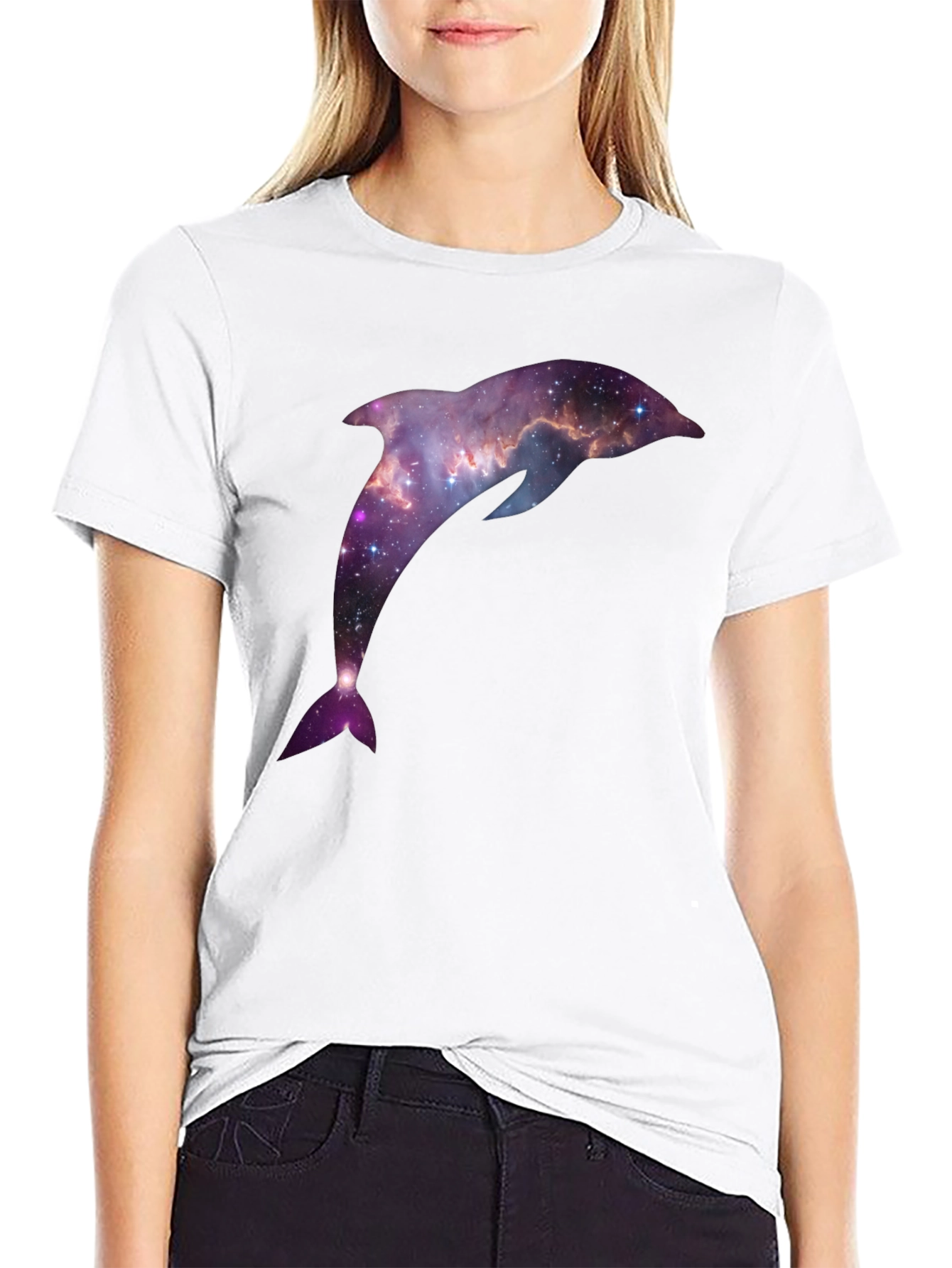 Black Galaxy Dolphin Graphic Tee - Black Short Sleeve T-Shirt view 9