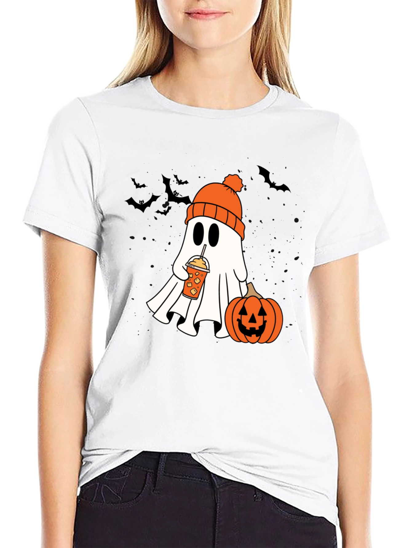 Black Halloween Ghost with Pumpkin Spice Tee view 9