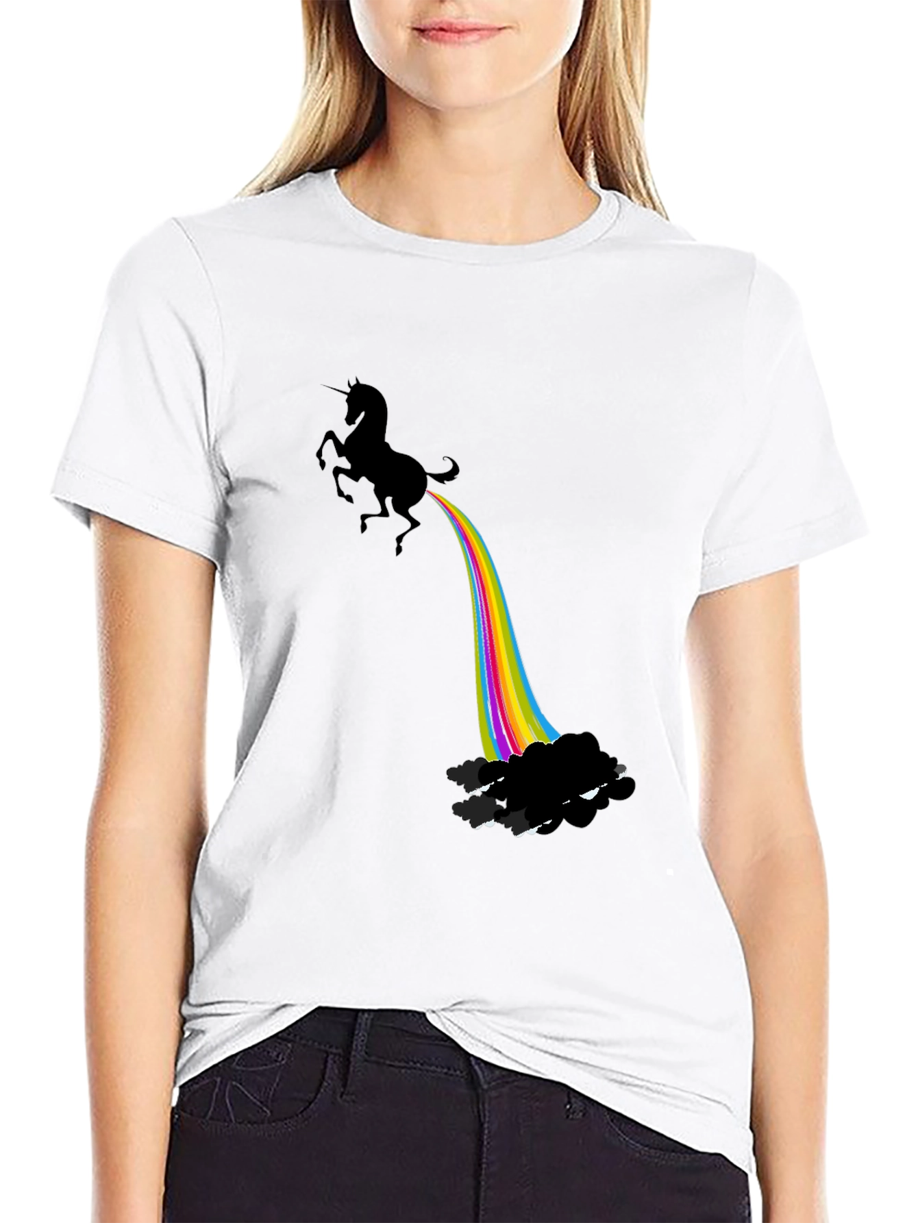 Black Unicorn Rainbow Funny Graphic T-Shirt view 9