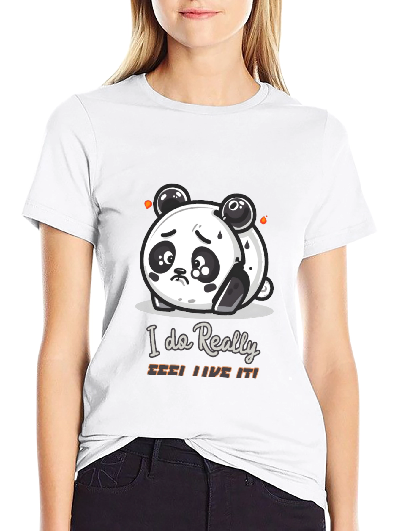 Black Sad Panda Cartoon Graphic T-Shirt view 9
