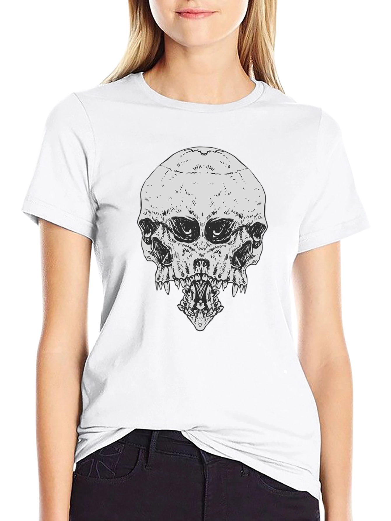 Black Skull Graphic Print T-Shirt view 9