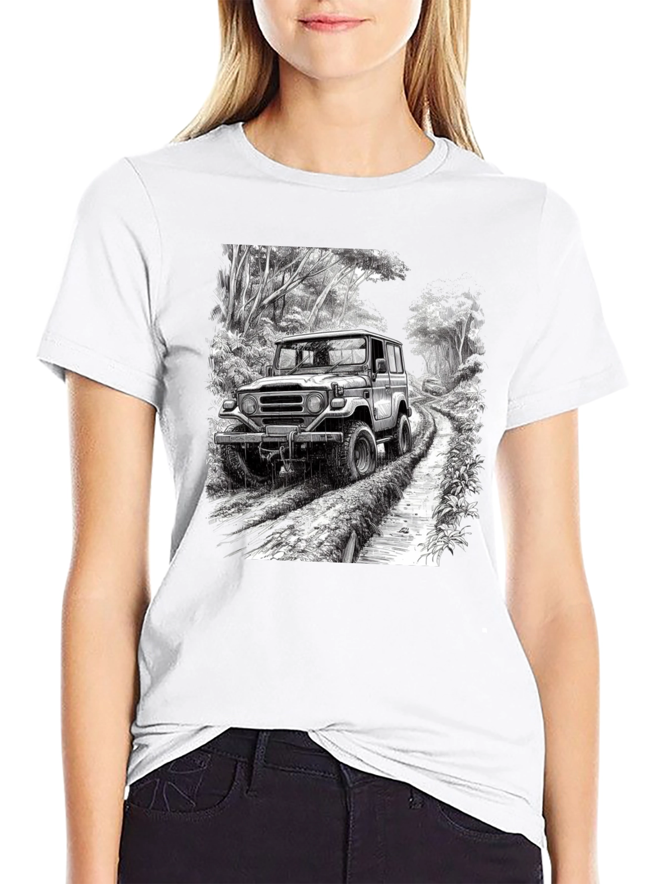Black Off-Road Vehicle Graphic Tee - Black Cotton Blend view 9