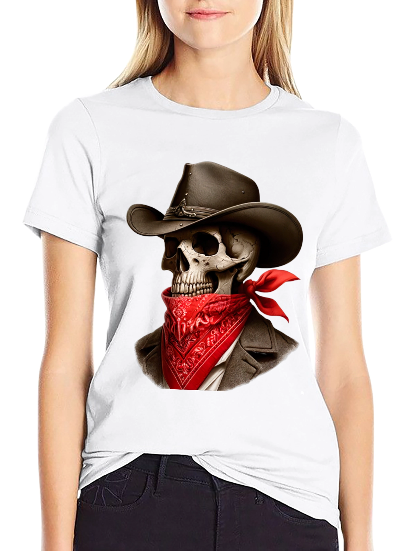 Black Cowboy Skeleton Graphic Tee - Western Style Shirt view 9