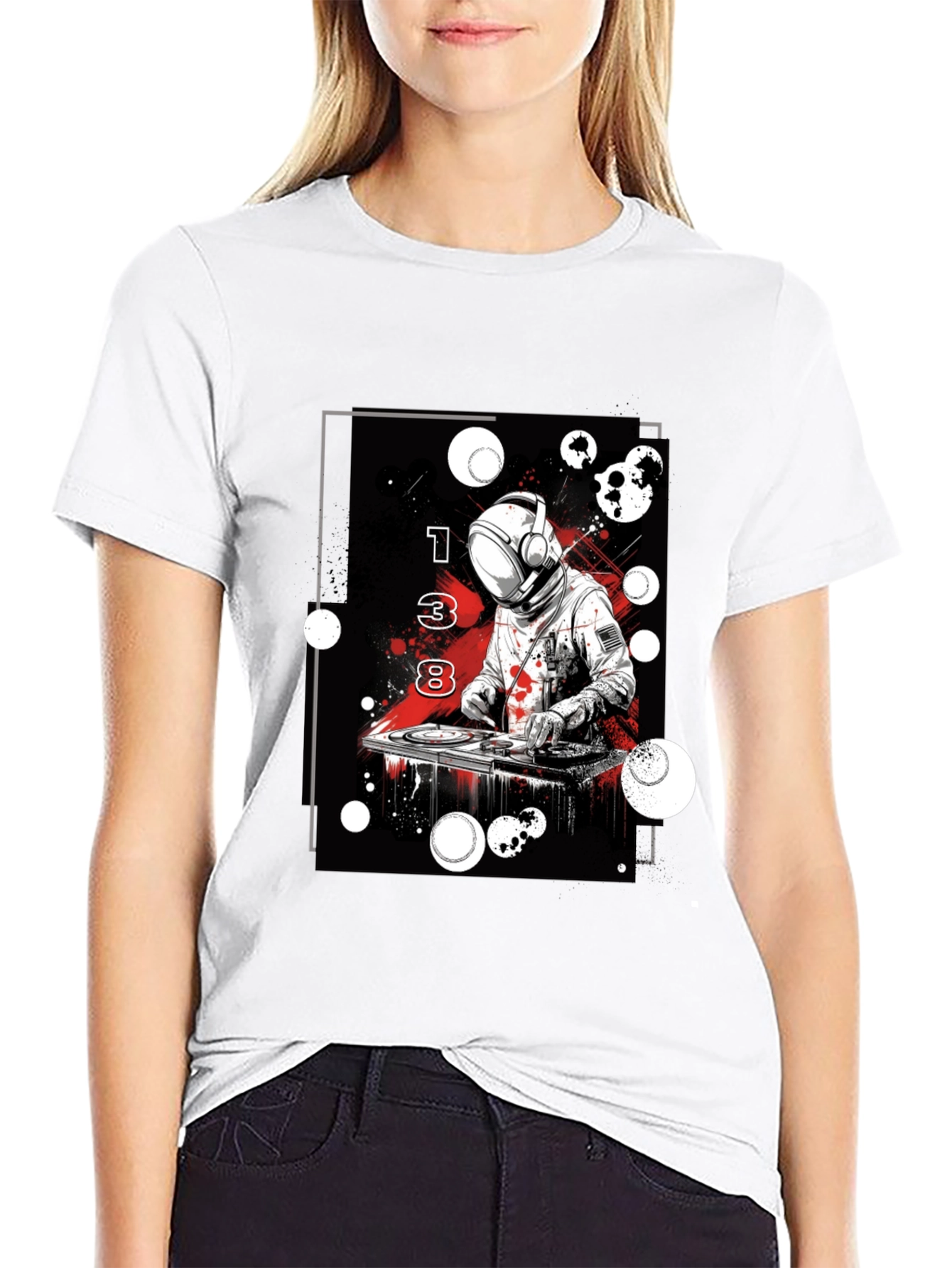 Black Astronaut DJ Graphic Tee - Black Cotton Blend view 9