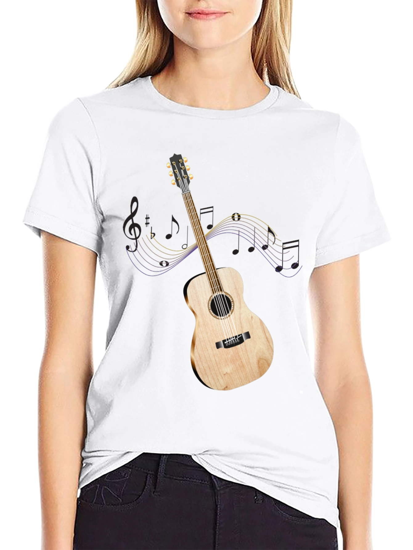 Black Acoustic Guitar Graphic Tee - Music Lover Shirt view 9