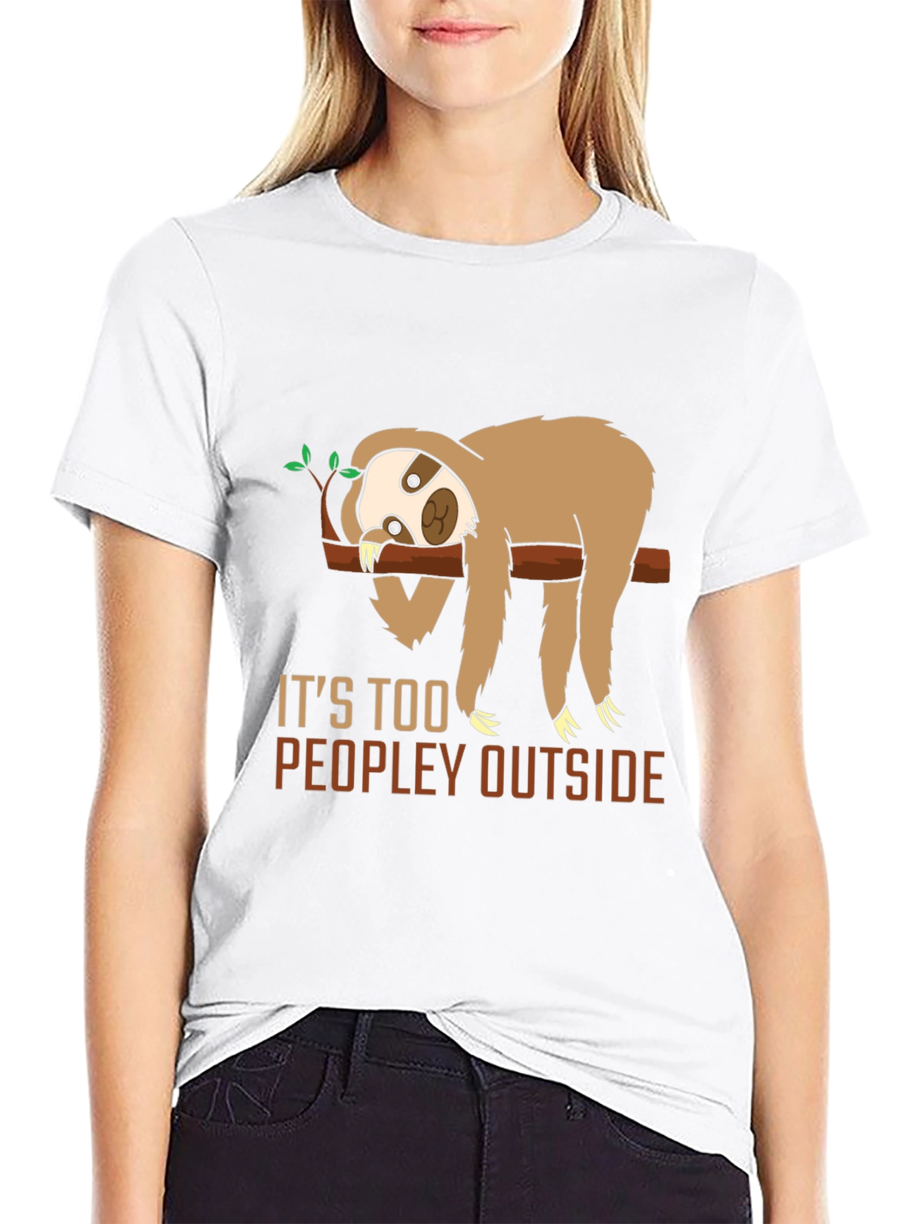 Black Funny Sloth "Too Peopley" Graphic T-Shirt view 9