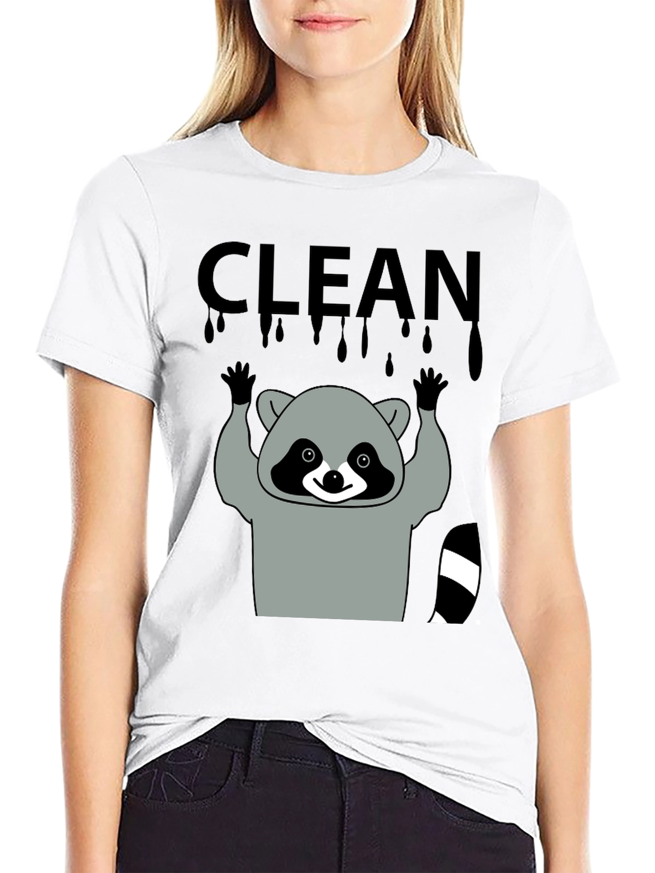 Black Clean Raccoon Graphic Tee view 9