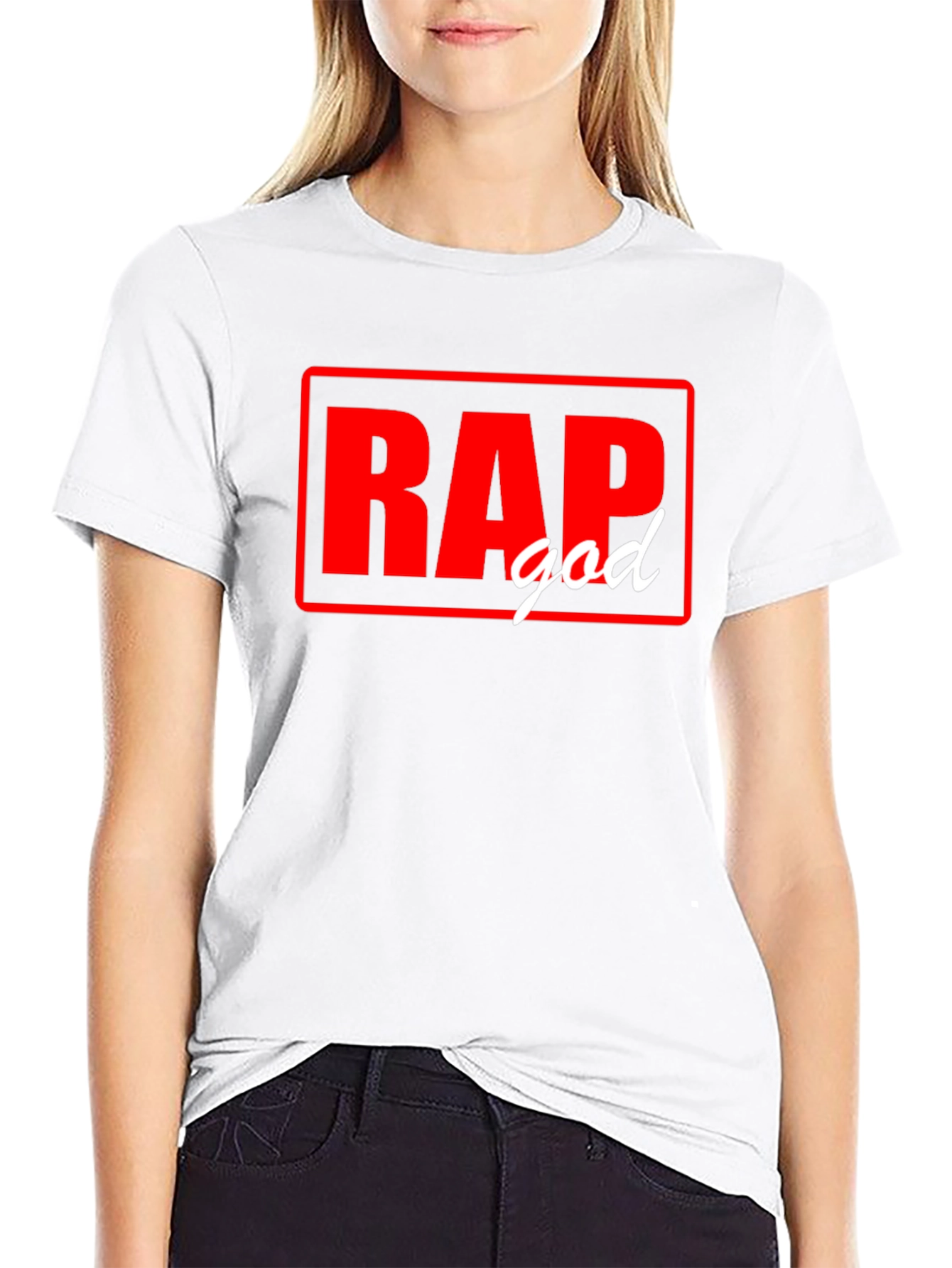 Black Rap God T-Shirt - Black Tee with Red and White Graphic view 9