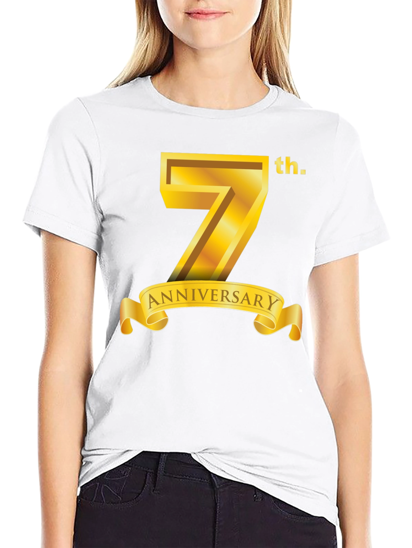 Black 7th Anniversary T-Shirt - Golden Design view 9