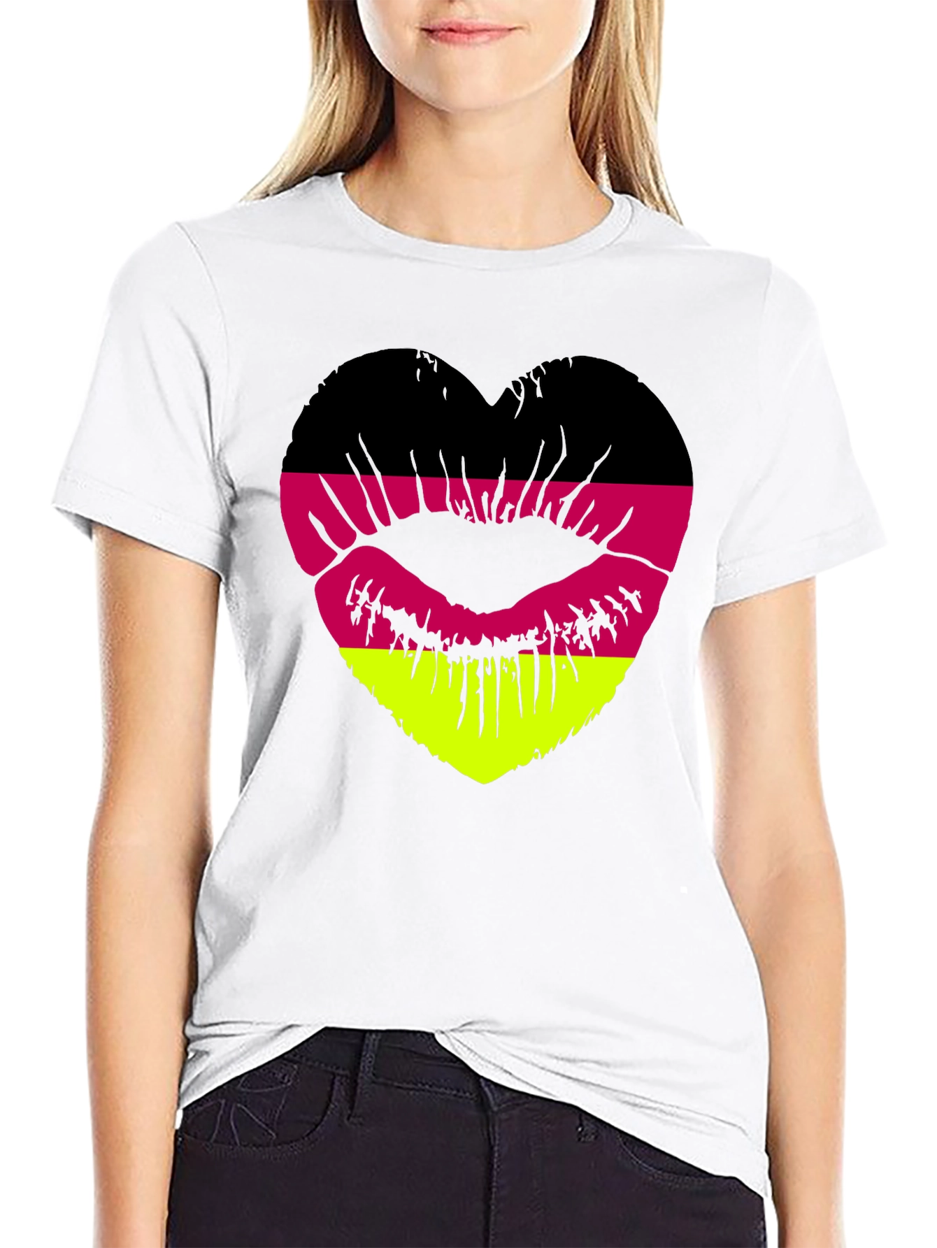 Black German Flag Lips Heart T-Shirt view 9