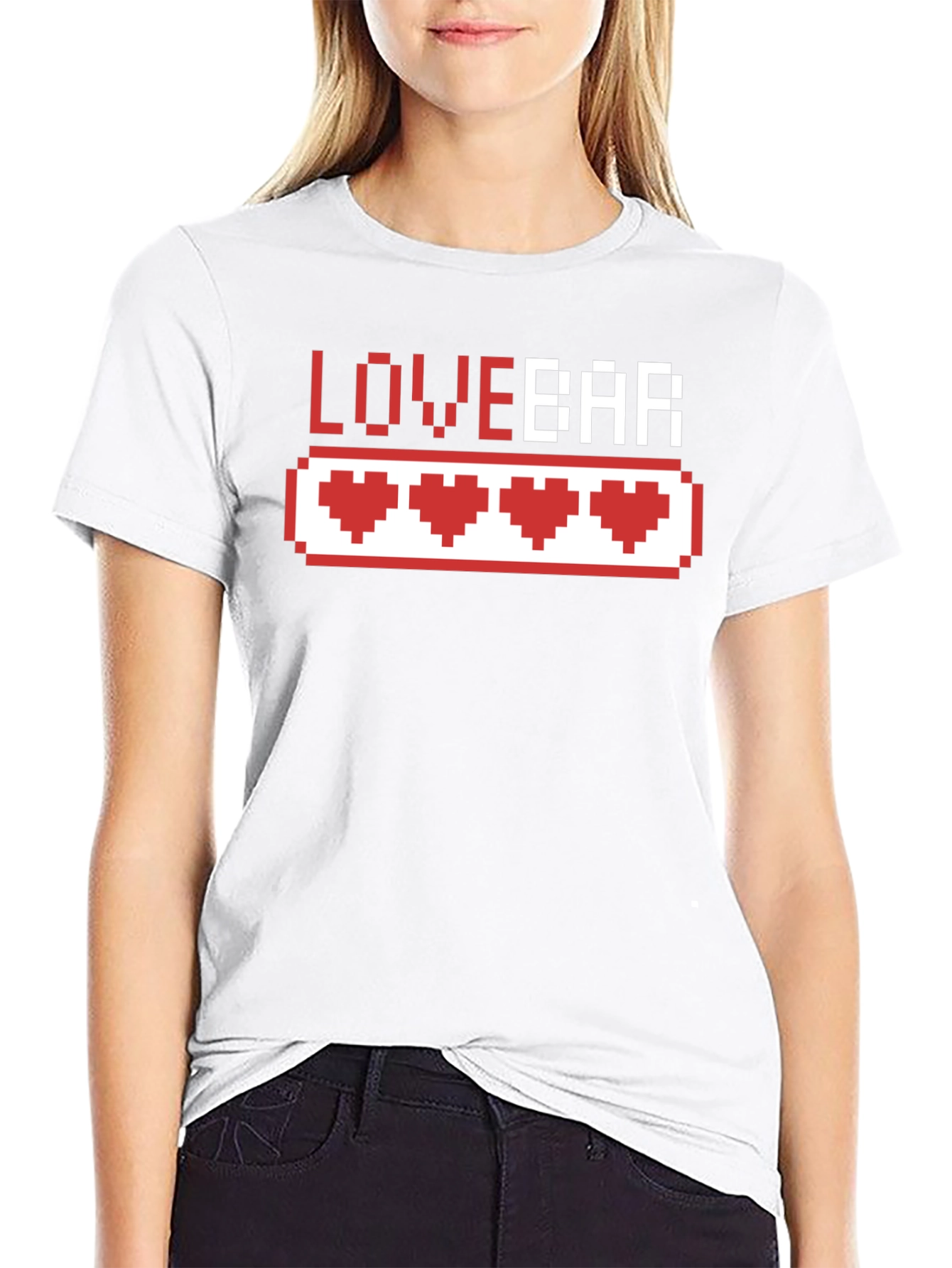 Black Love Bar Pixel Heart Gamer T-Shirt - Black Cotton Tee view 9