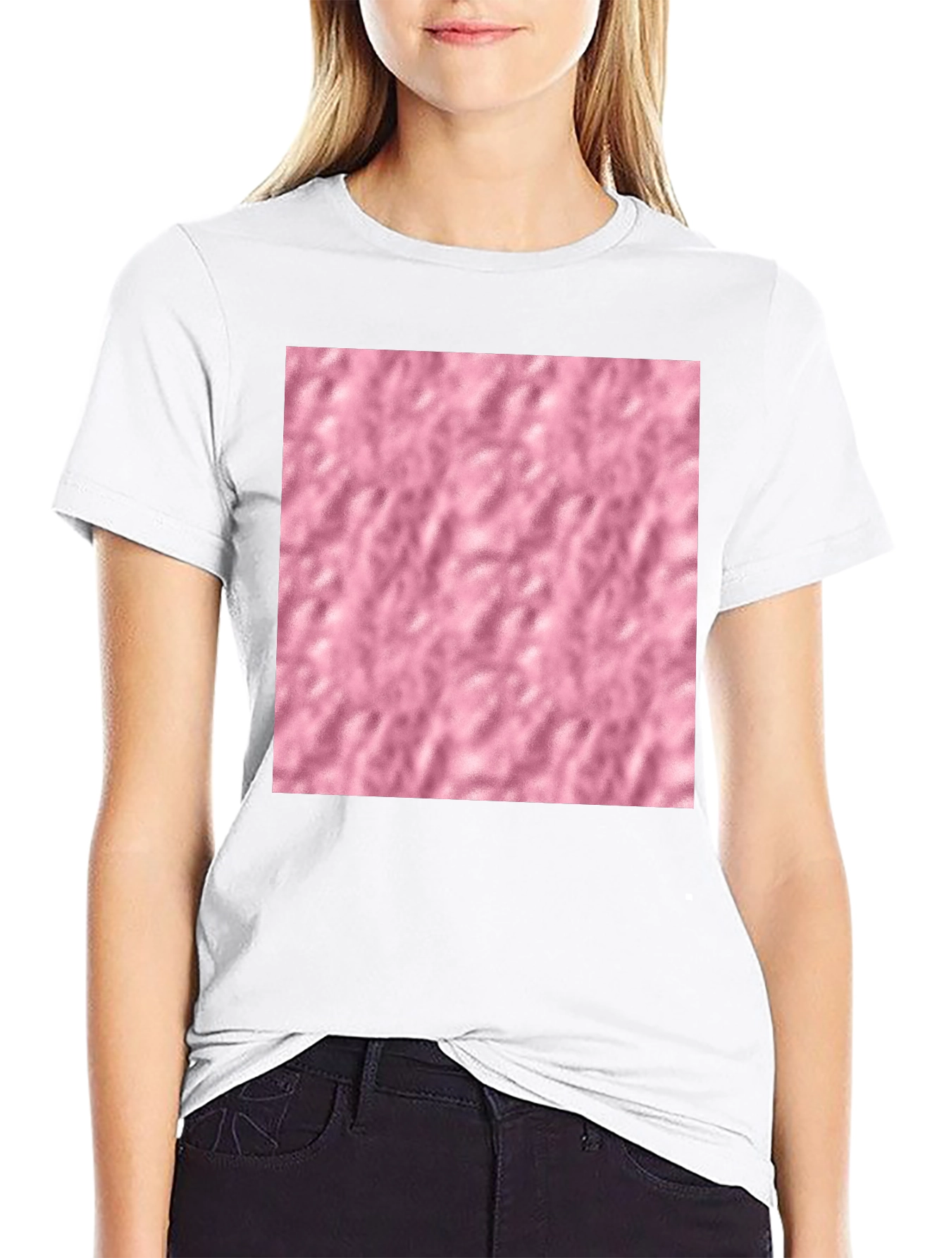 Black Black Cotton Blend T-Shirt with Pink Textured Print view 9