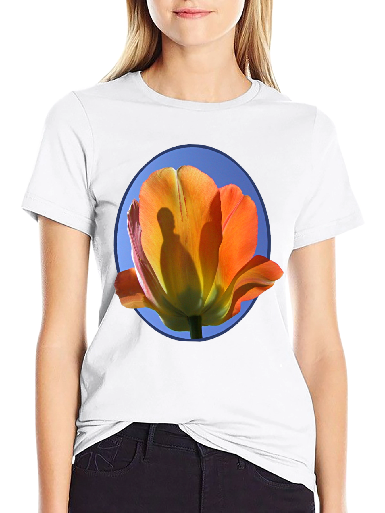 Black Floral Graphic Tee - Artistic Tulip Design view 9