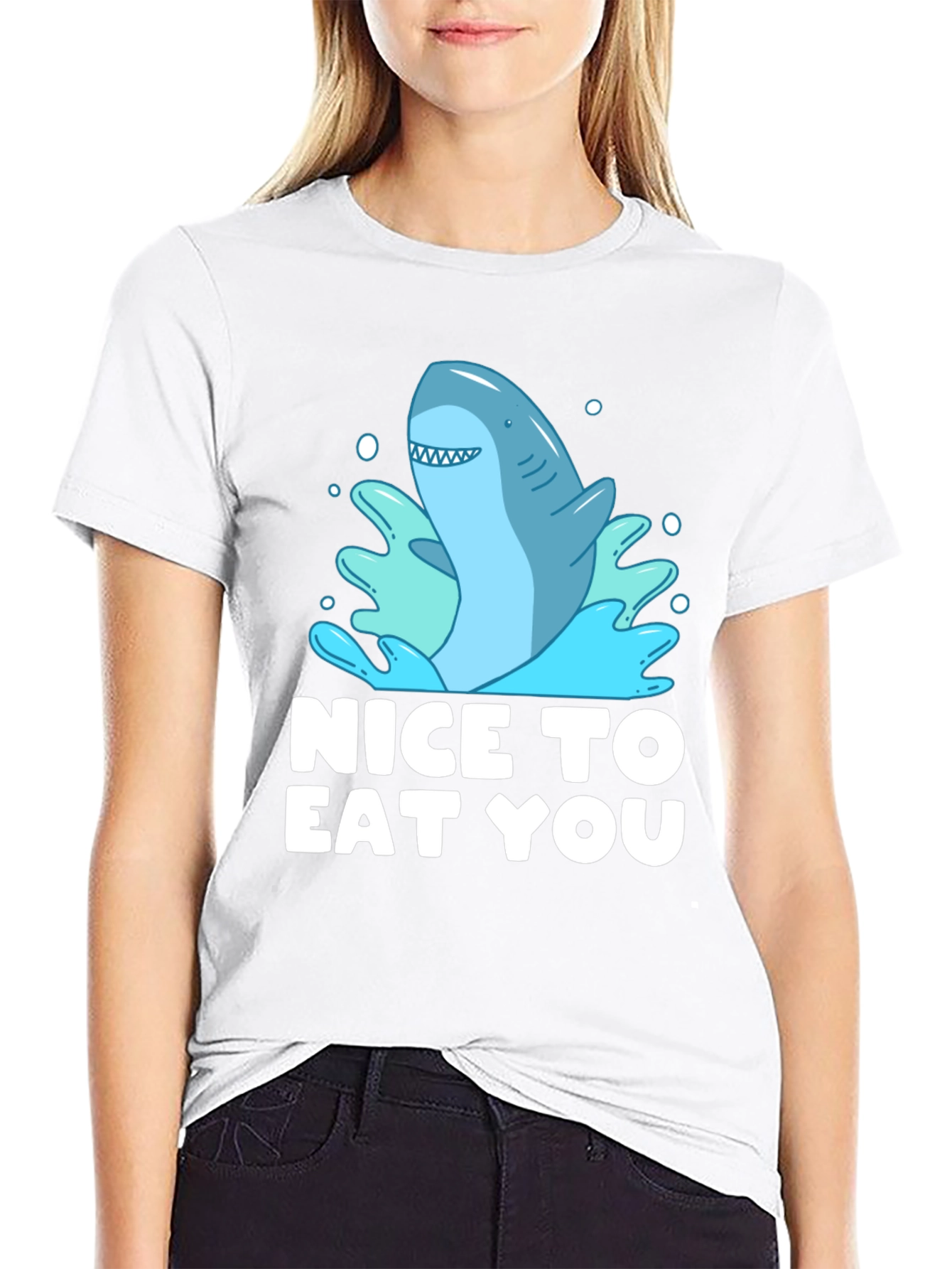 Black Funny Shark Graphic Tee - "Nice To Eat You" view 9